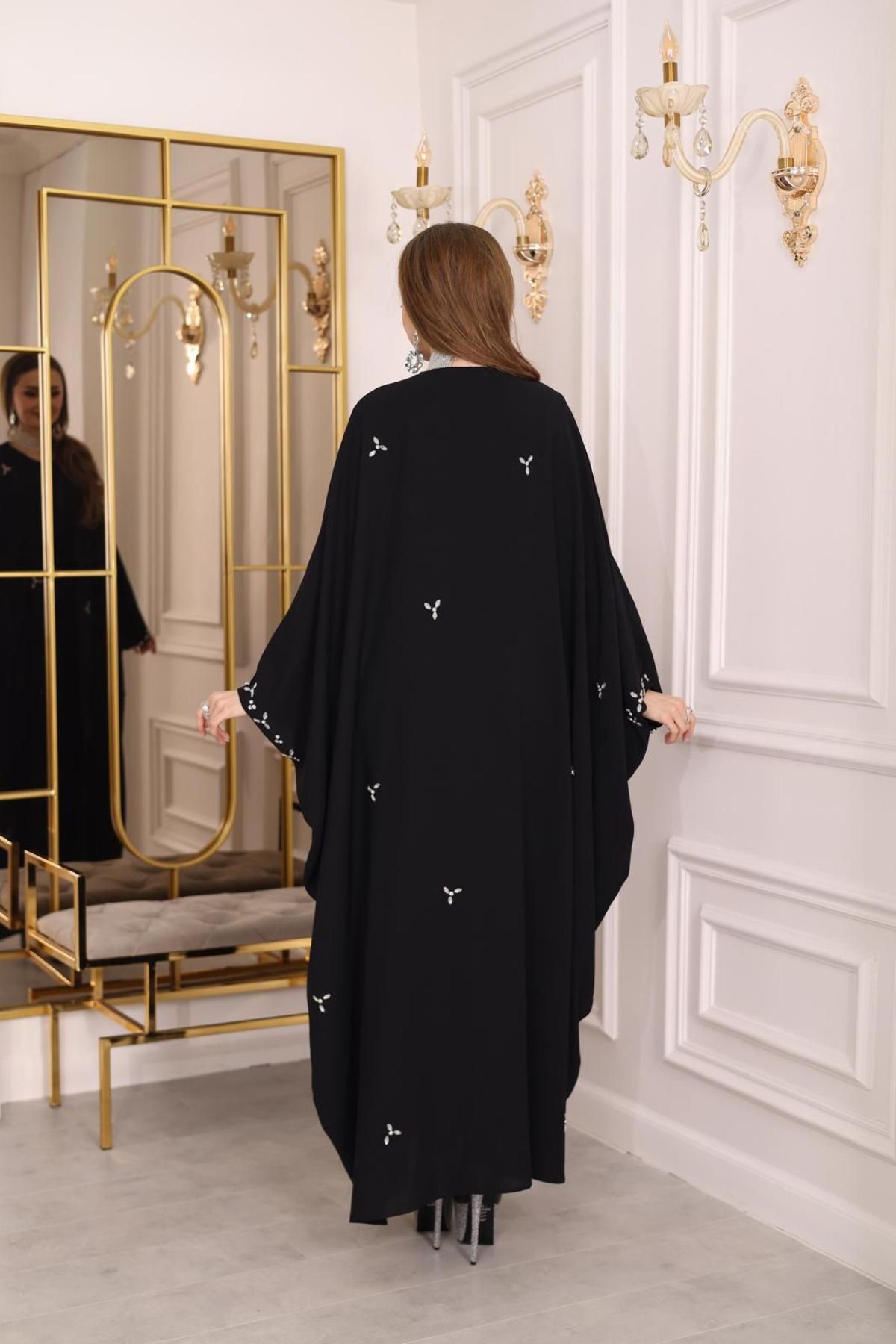 MAY MARA-Plus Size Drop Stone Embroidered Detailed Evening Dress Abaya 5
