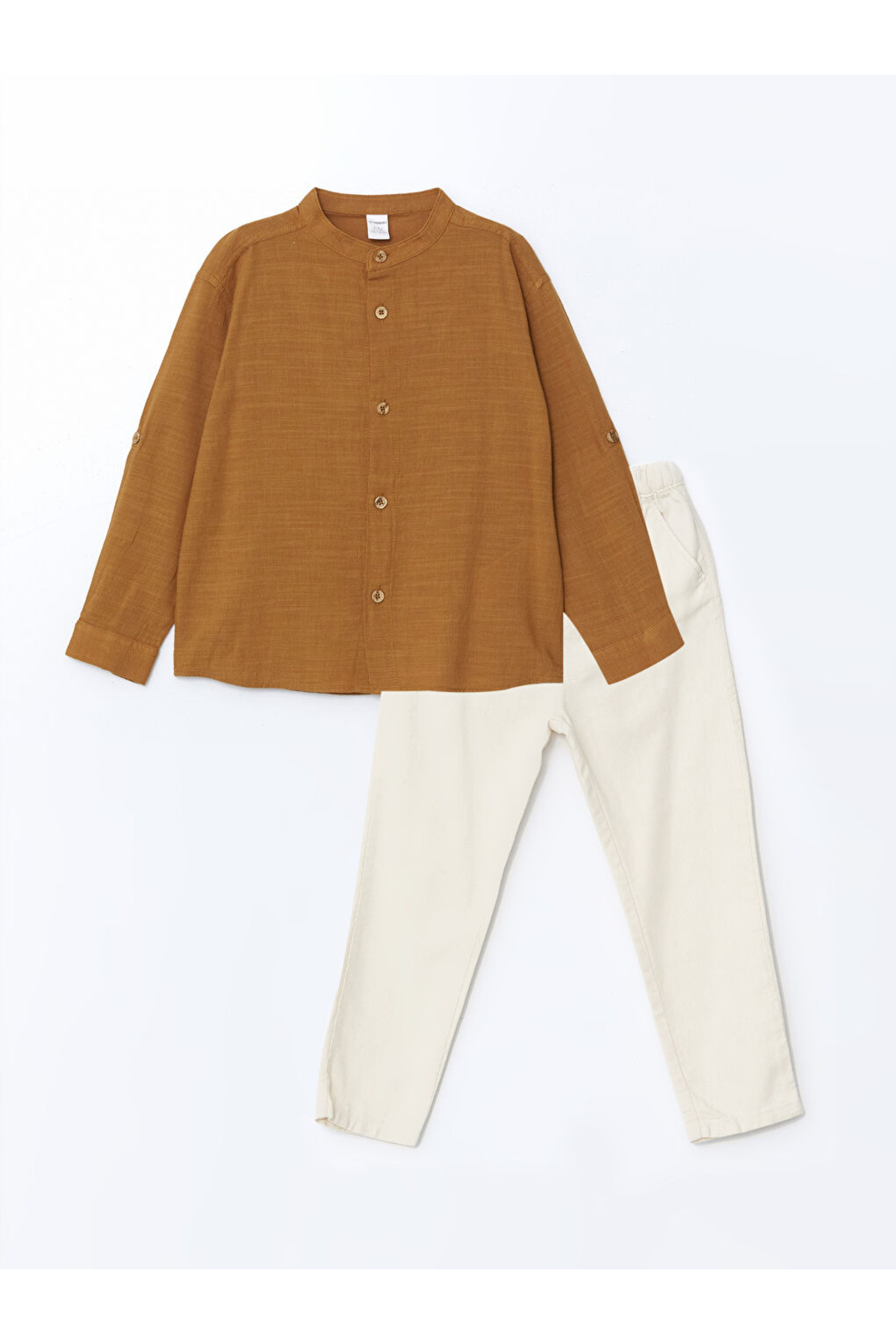 LC Waikiki-Linen-Viscose Blended Cotton Fabric Stand Collar Baby Boy Shirt & Pantalon 2-Piece 3