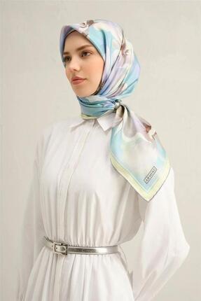 Armine Açık Yeşil Lila Çiçek Desen Saf İpek Sura Dokuma Eşarp-E25YA9305D01-03...