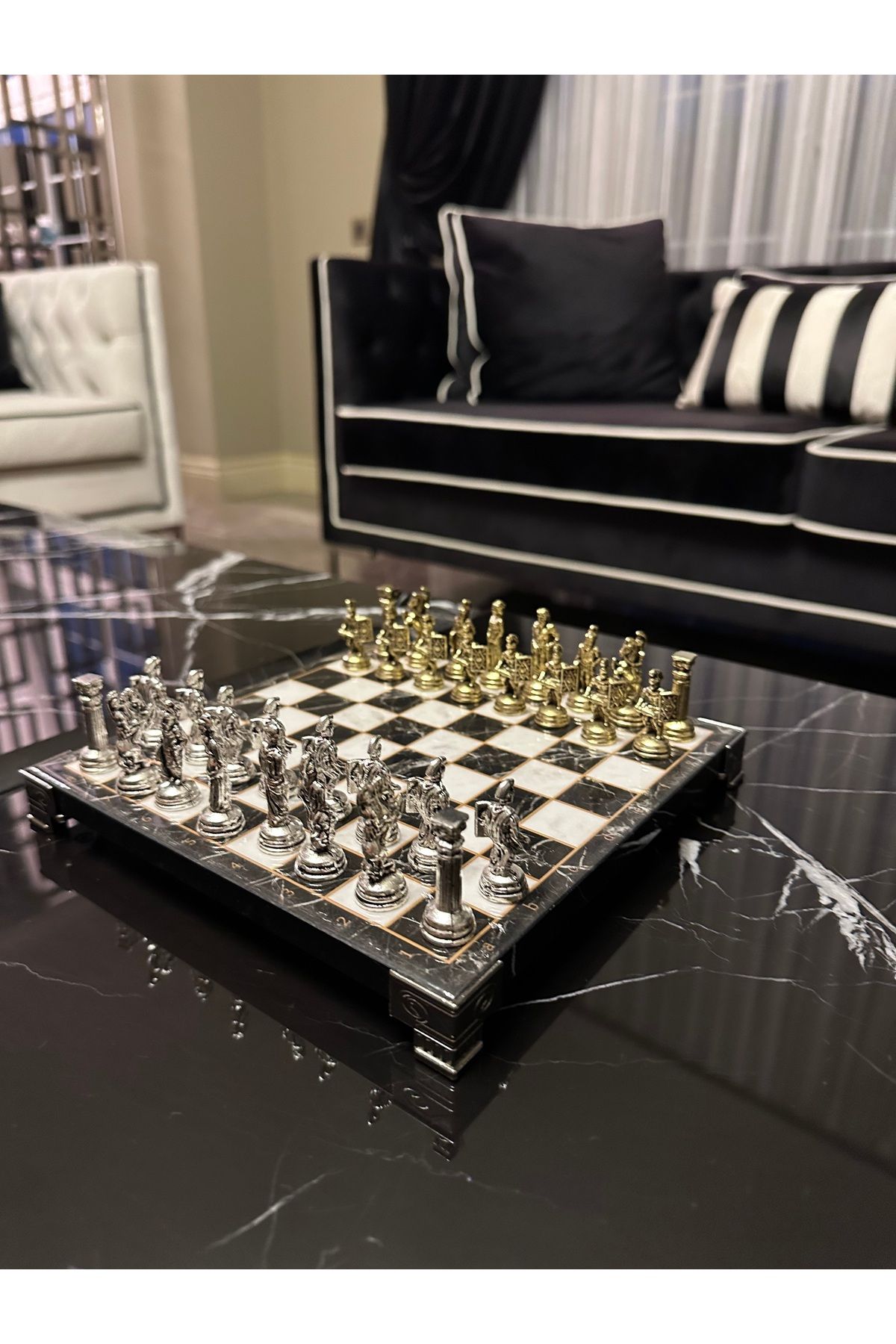 POLO BLUE-Ancient Roman Gladiator Chess Set – 20X20 cm Mini Set Suitable for Decorative & Game 4