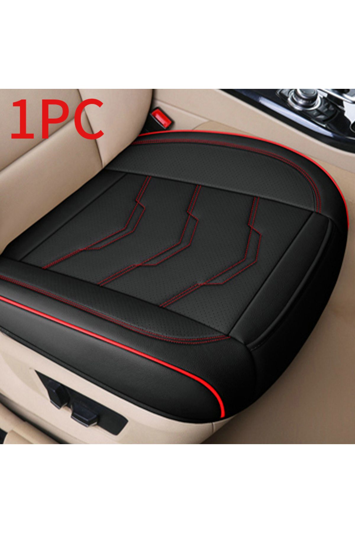 SEAMETAL-1pc front black red SEAMETAL Luxury Car Seat Cover PU Leather Seat Cushion Covers Universal Auto Int 1