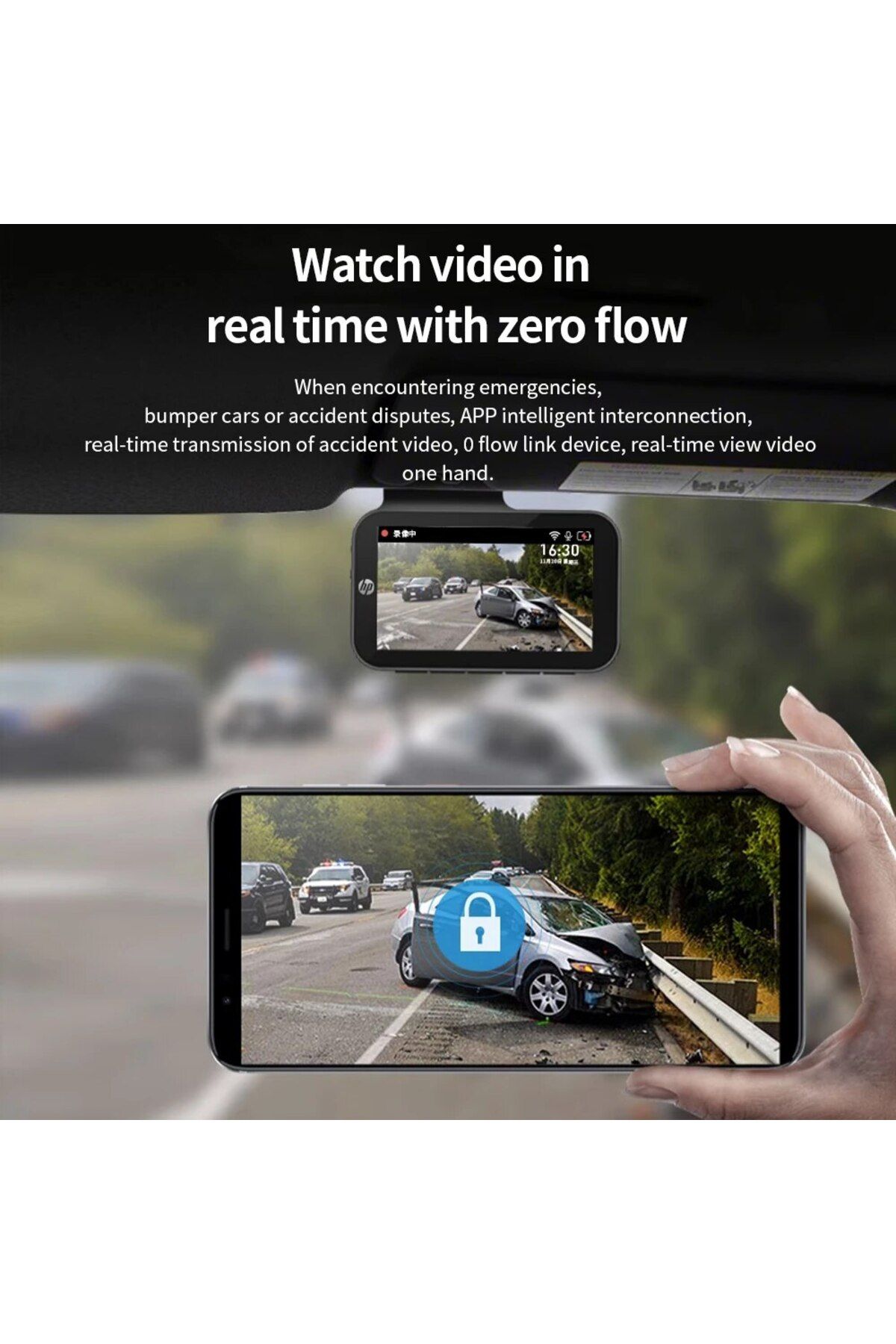 HP-(عدسة مزدوجة) كاميرا سيارة 64G كاميرا لوحة القيادة 2K HD رؤية ليلية واي فاي DVR حلقة فيديو فيديو وقوف السيارات 4