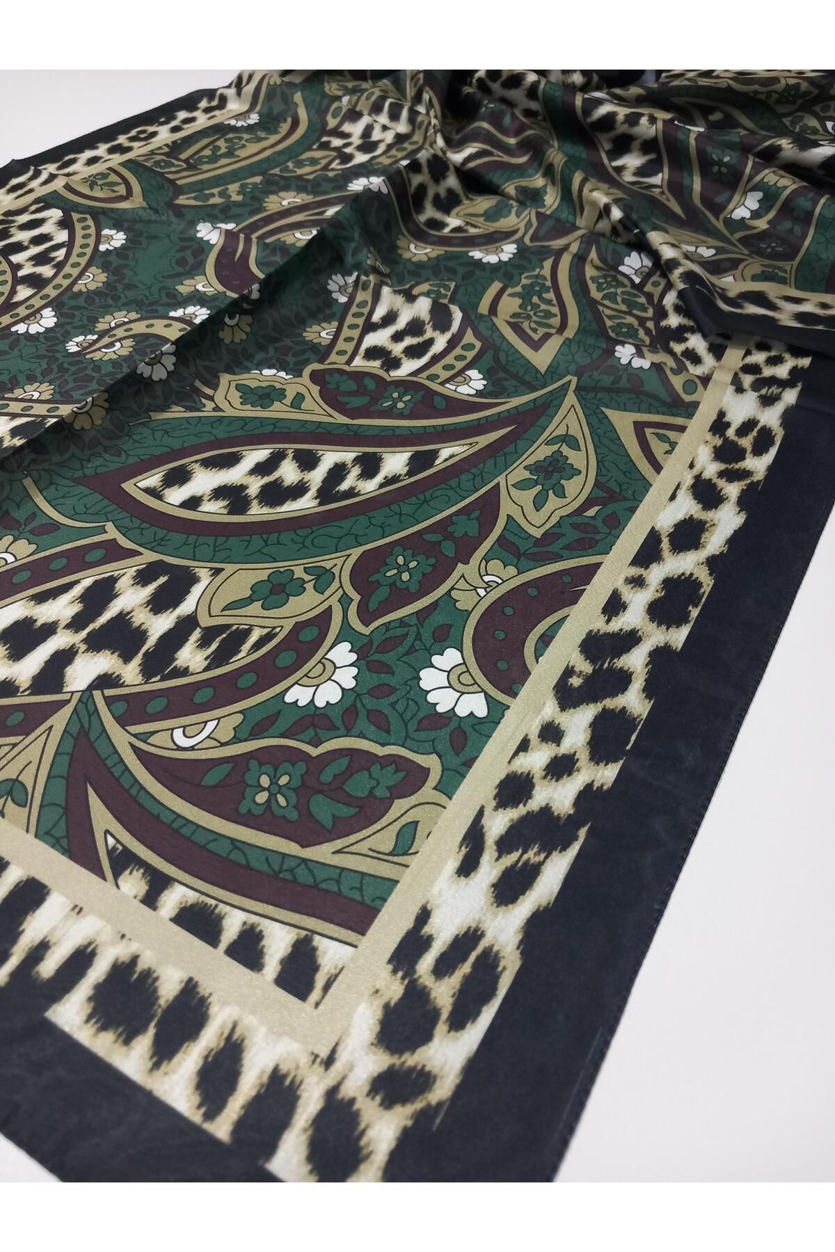 HAREM SCARF-Brisa Digital Emerald Green Leopard Ethnic Pattern Shawl-7503-535-Kvs0579 1