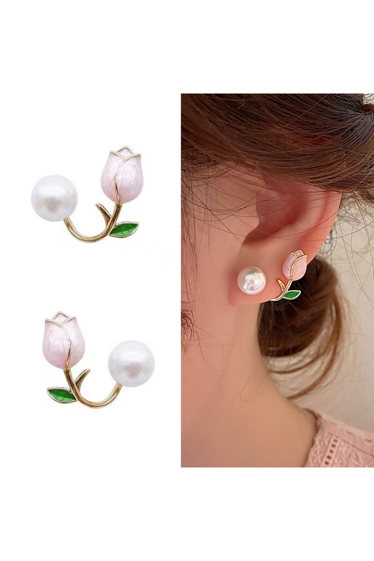 Choice ER22Y0955 Sweet Fashion Enamel Pearl Tulip Flower Stud Earrings For Wo...