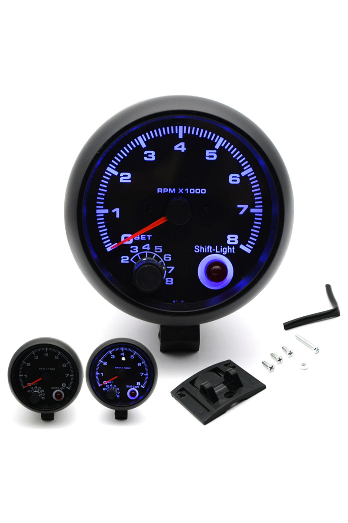 Choice-3.75'' Car Universal Black Tachometer Gauge Blue Inter Shift light 0-8000 RPM Tachometer 8