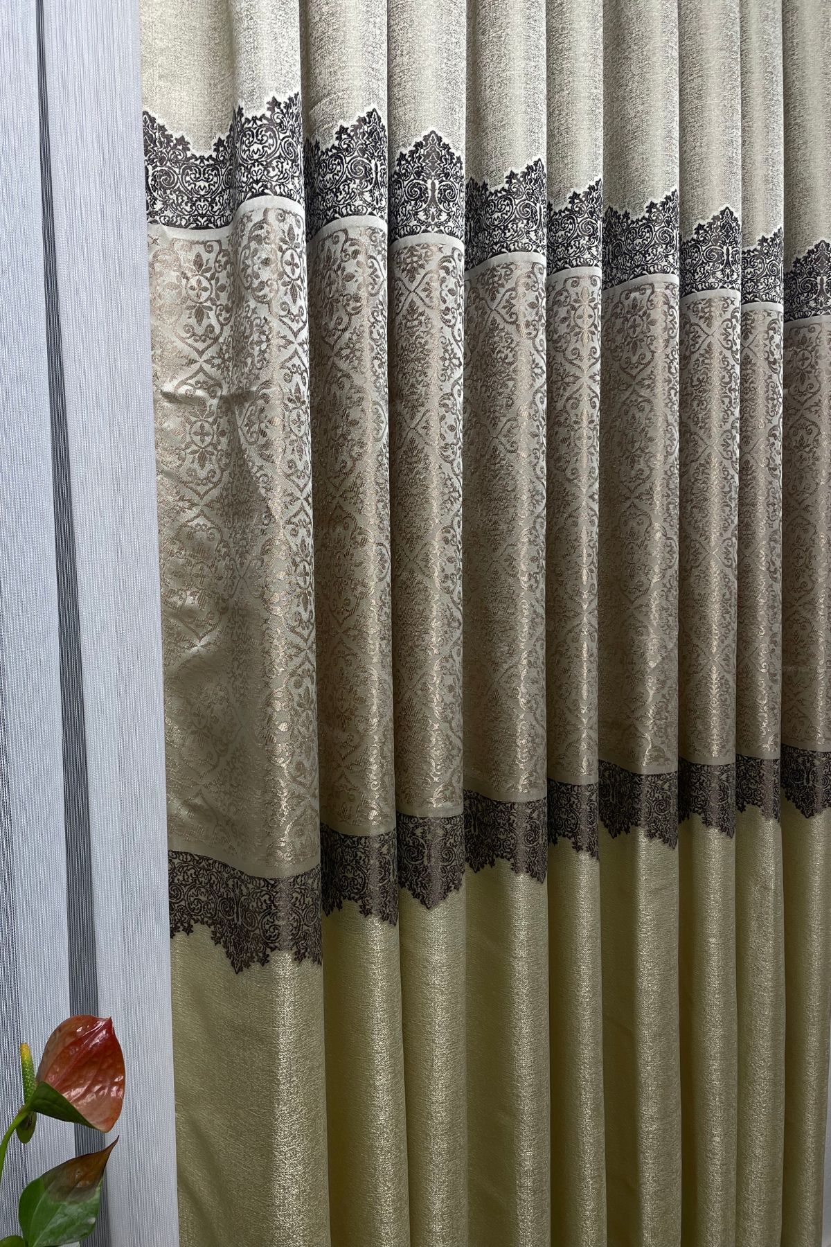 Cortibo-Beige Sapphire 1 to 3 Tight Pleated Panel Background Curtain 3