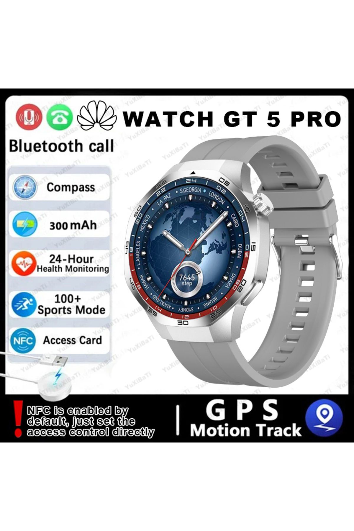 PENGAGAR-لساعة هواوي GT5 Pro الفضية 2025 الجديدة GT5 Pro ساعة ذكية شاشة AMOLED عالية الدقة NFC GPS Tracker Blueto 1