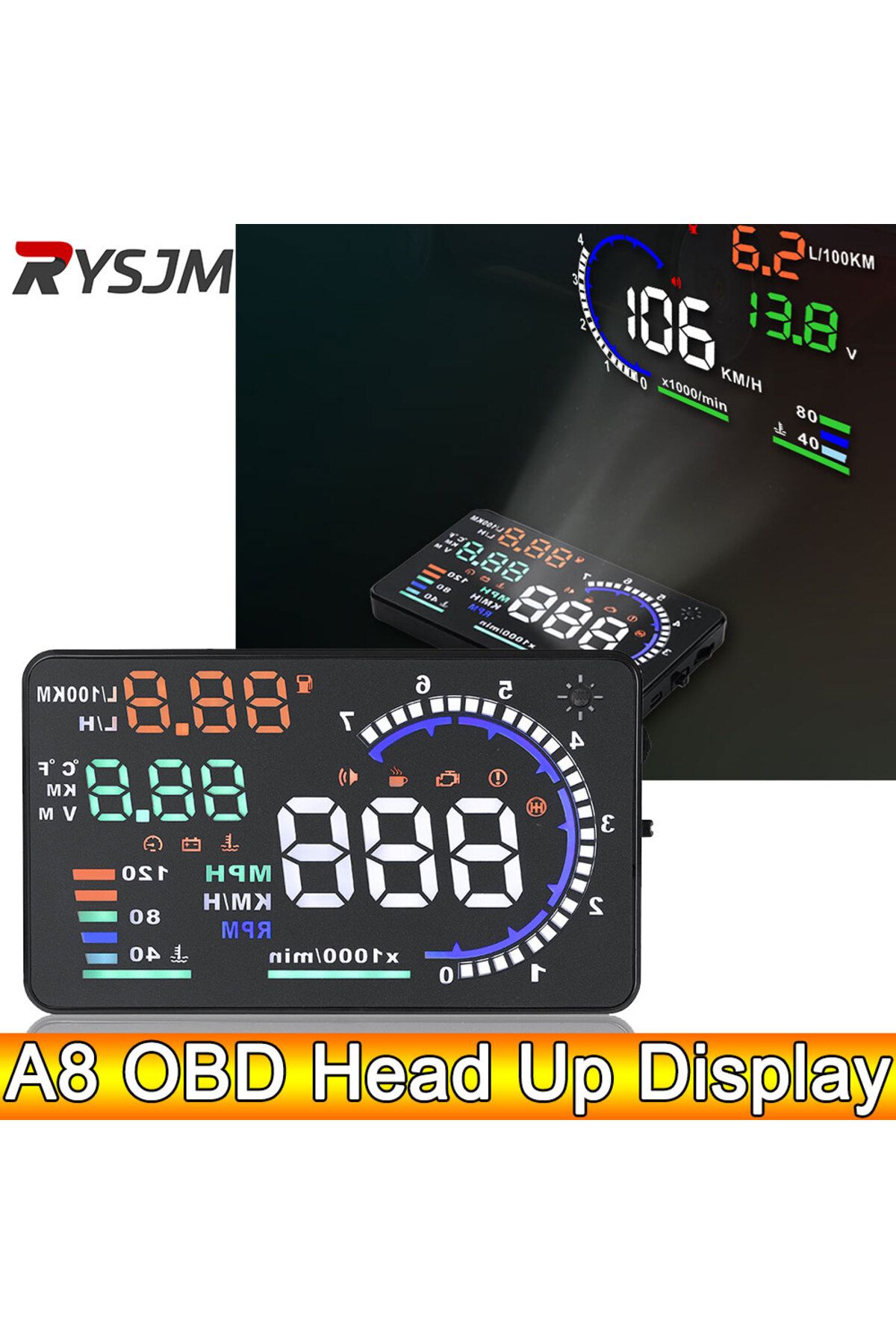 RYSJM-ADQ 5.5'' OBD2 HUD A8 Car Head Up Display Digital Speedometer Tachometer Windshield Speed Project... 1
