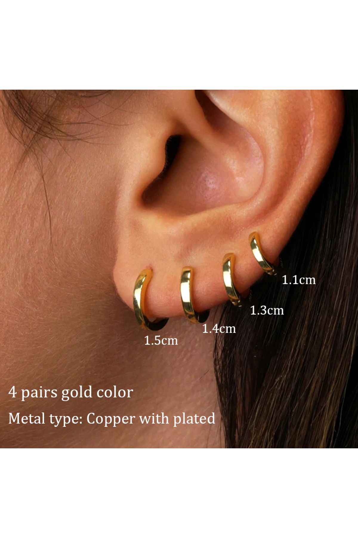 Choice-CS5804001JCC2 3-4 Pairs Minimalist Chic Invisible Huggie Gold Plated Copper Hoop Earrings for Women 1