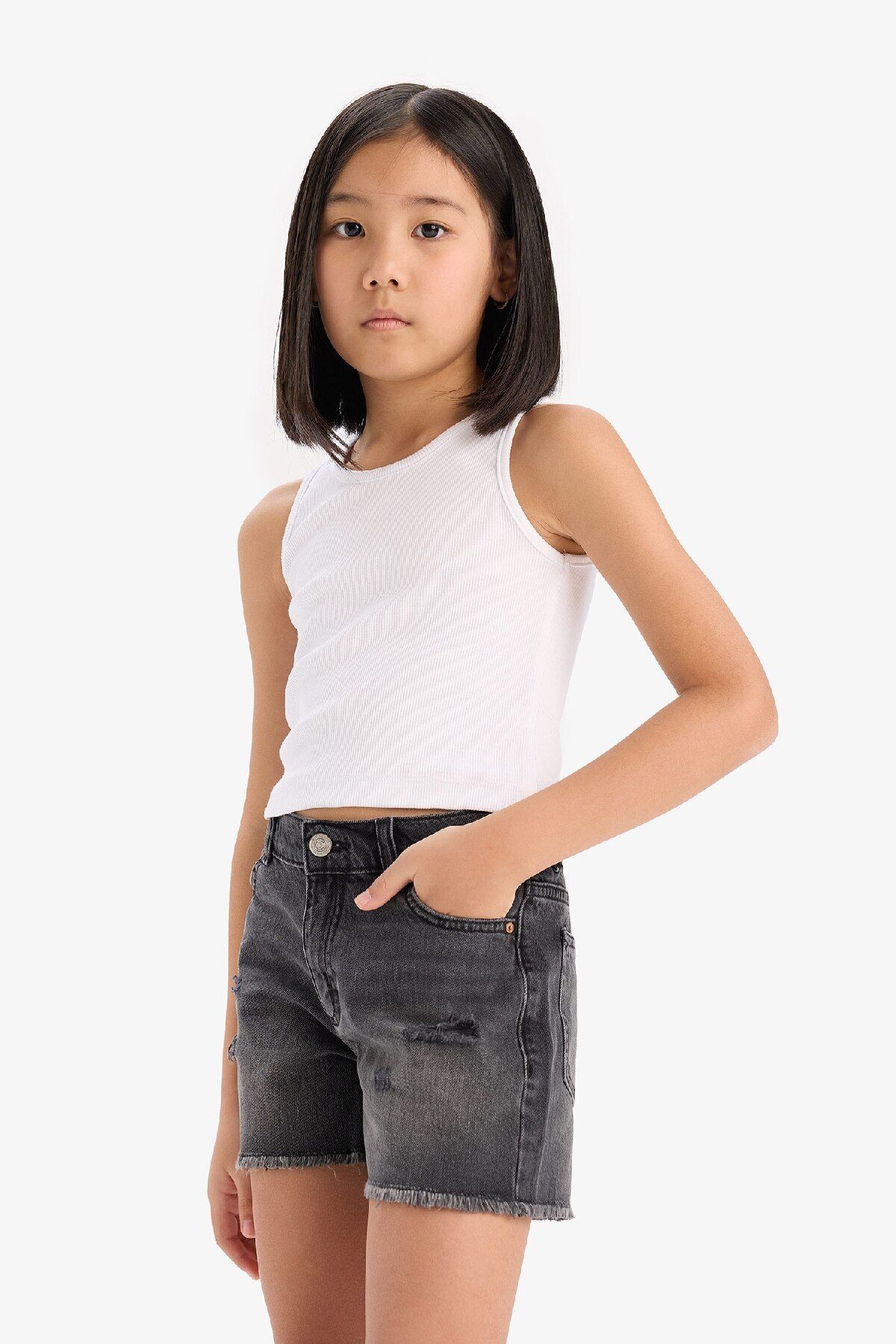 DeFacto-Girl's Ripped Detailed Cotton Jean Shorts D7106A825Sm 3