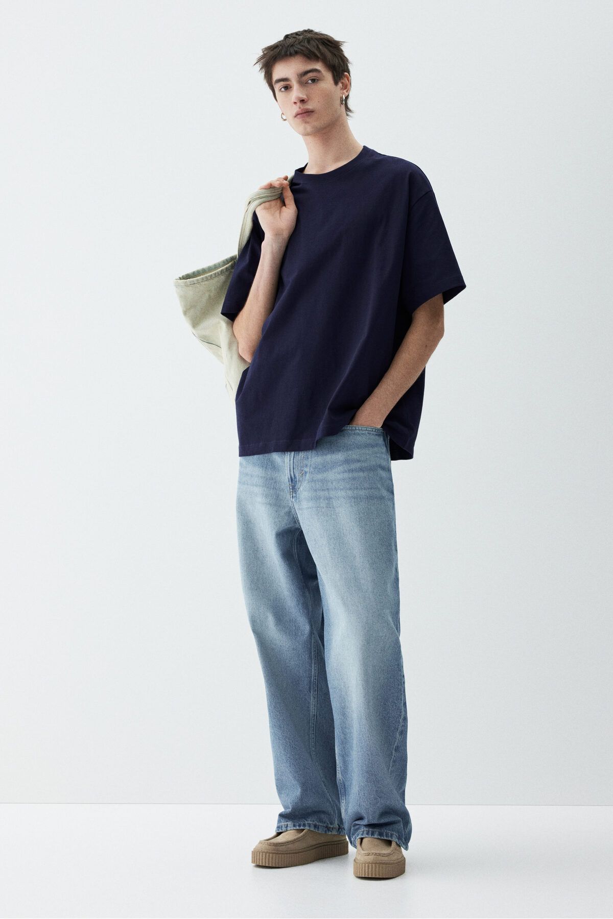 تی شرت آبی مردانه تناسب اندام T اورجینال H M H&M