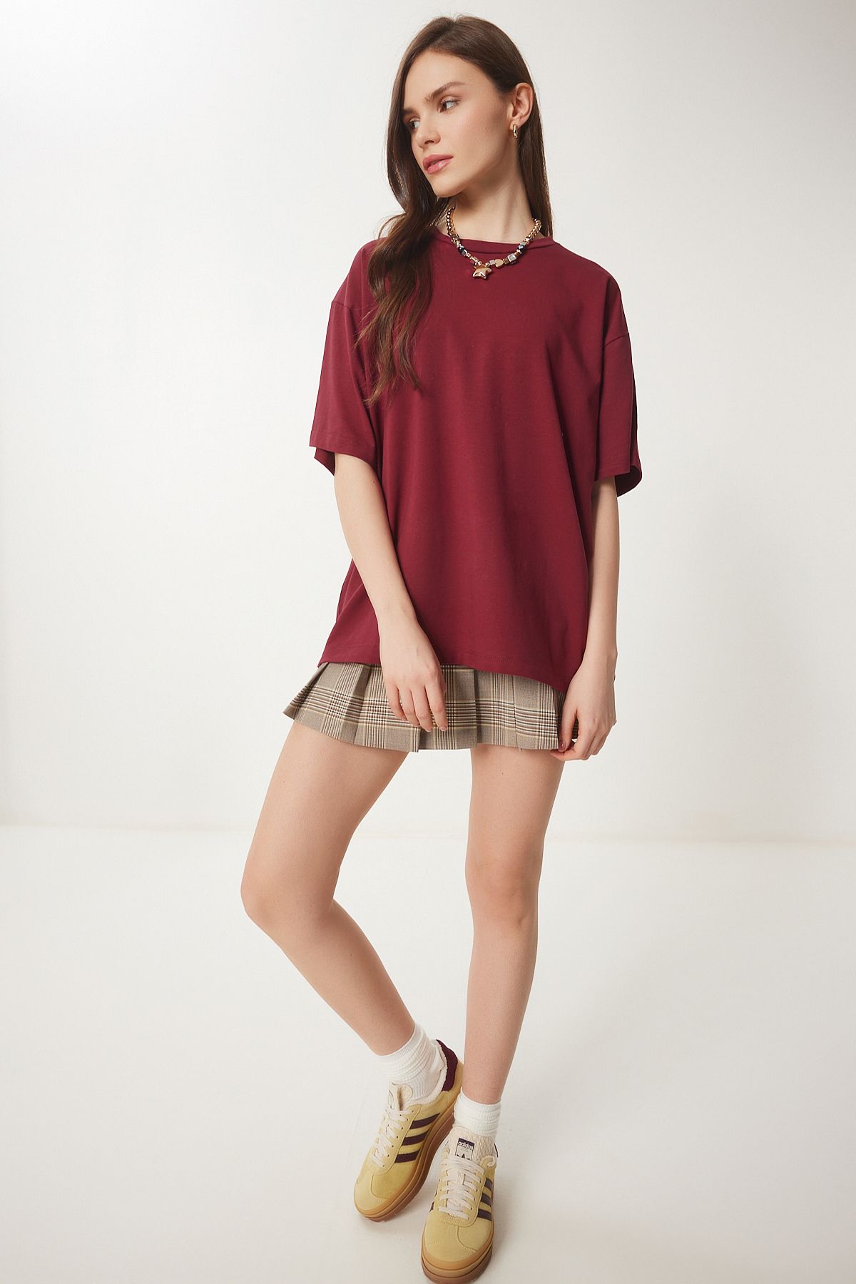 Lovelyİstanbul-Basic Oversize Knitted T-Shirt Claret Red Lhw0003 1