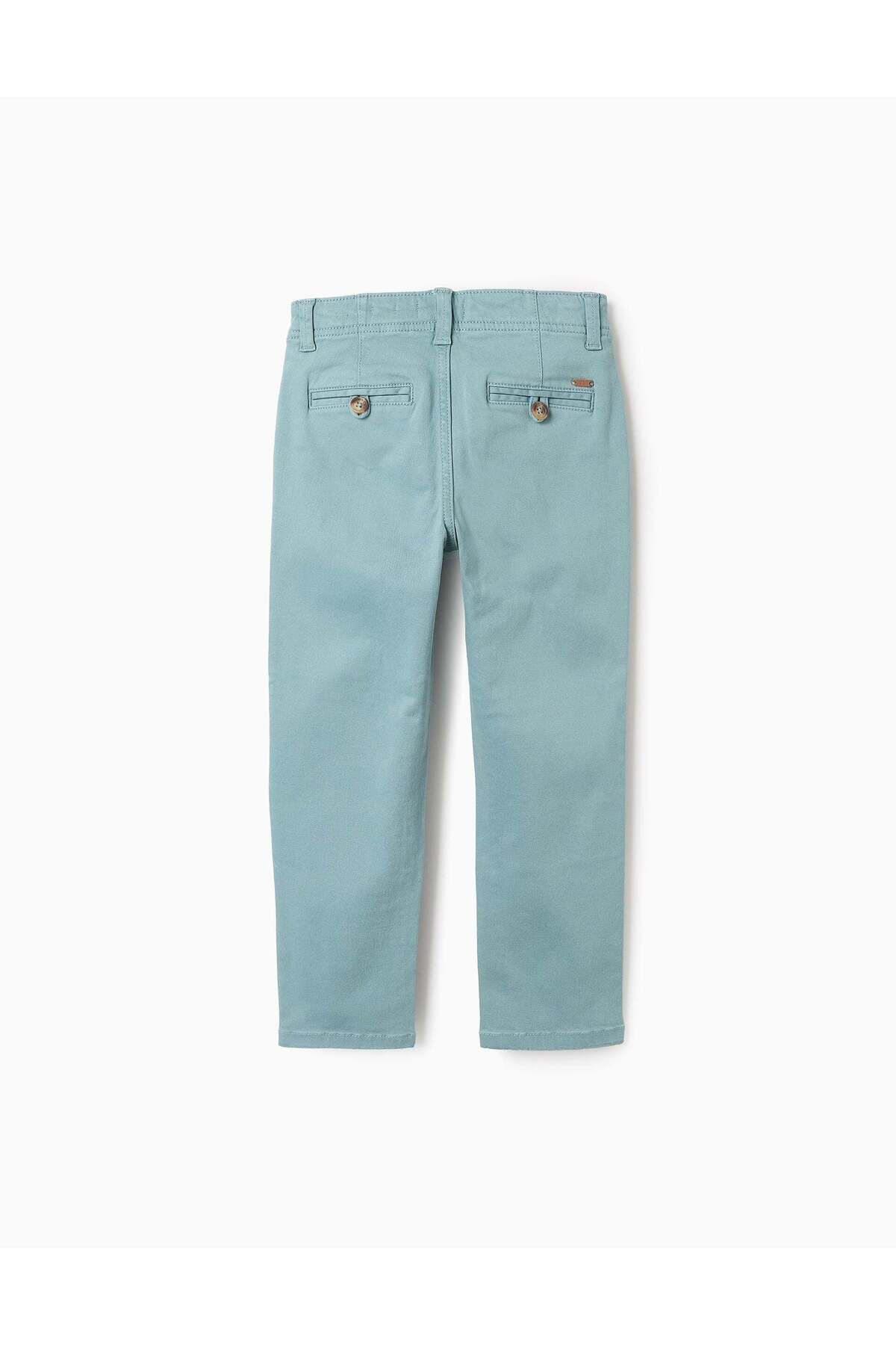 Ziddy-Slim Twill Chino Trousers for Boys, Aqua Green 2