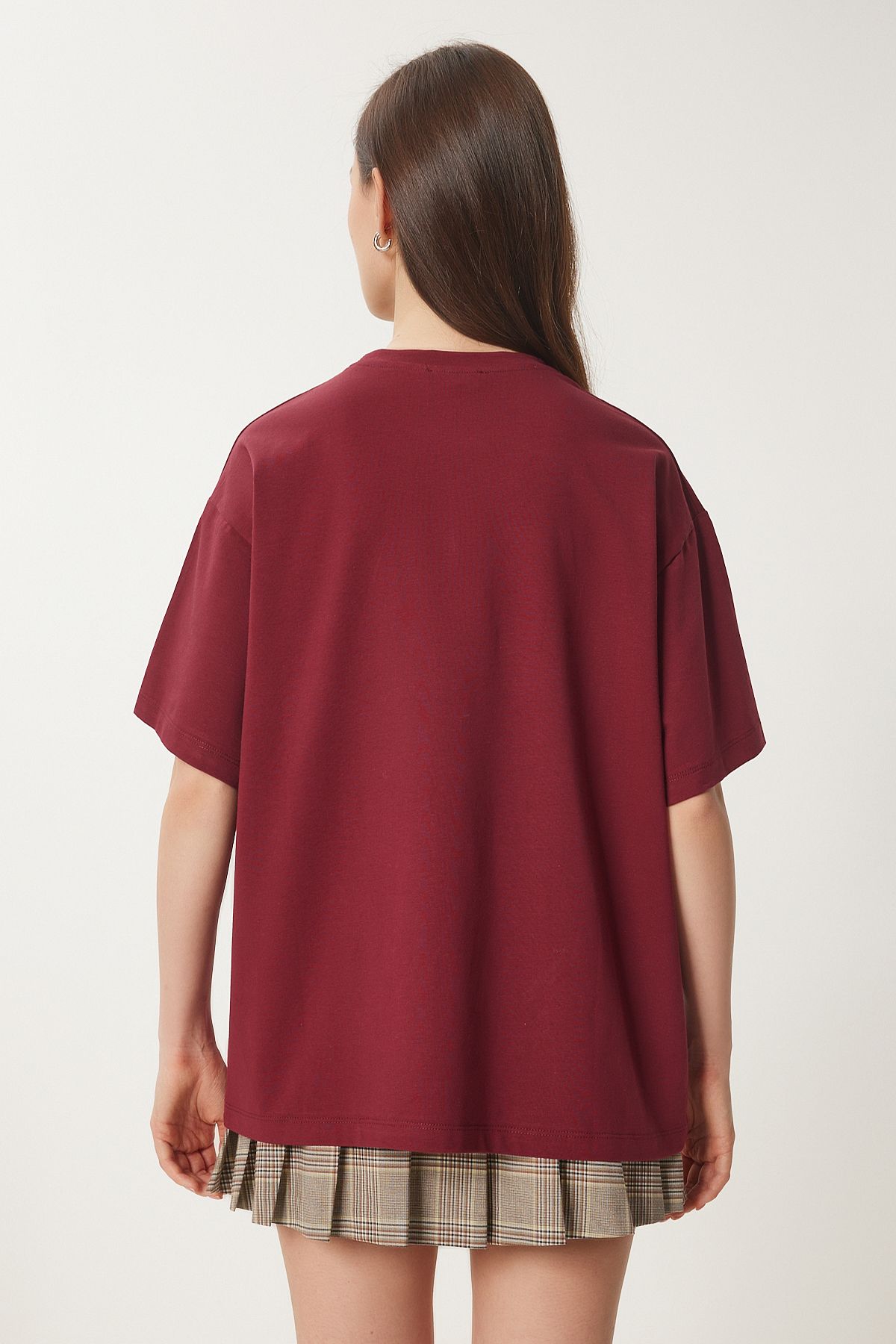 Lovelyİstanbul-Basic Oversize Knitted T-Shirt Claret Red Lhw0003 6