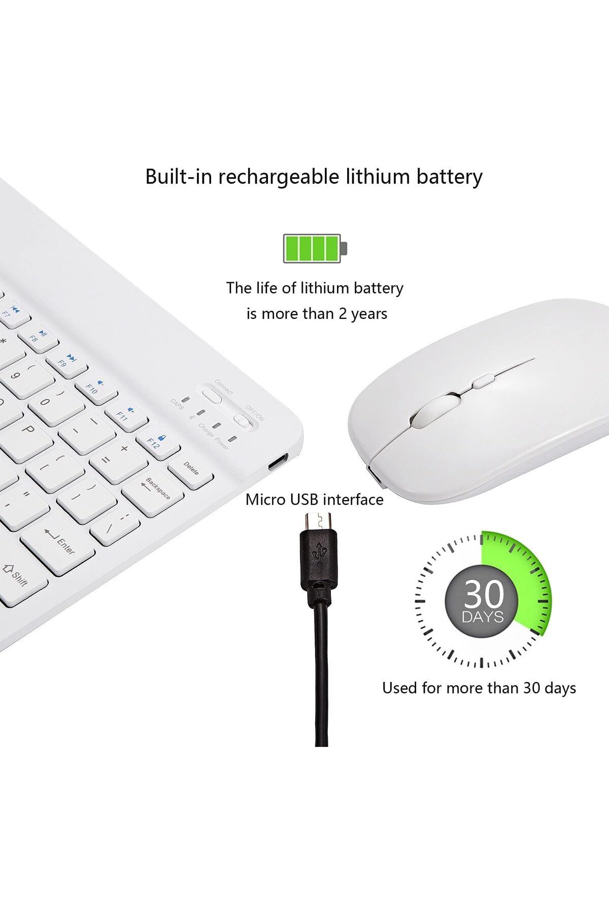 COOYA-White Bluetooth Keyboard and Mouse Combo,180g,25 x 15 x 0.6 cm,Suitable for IOS Android Windows 4