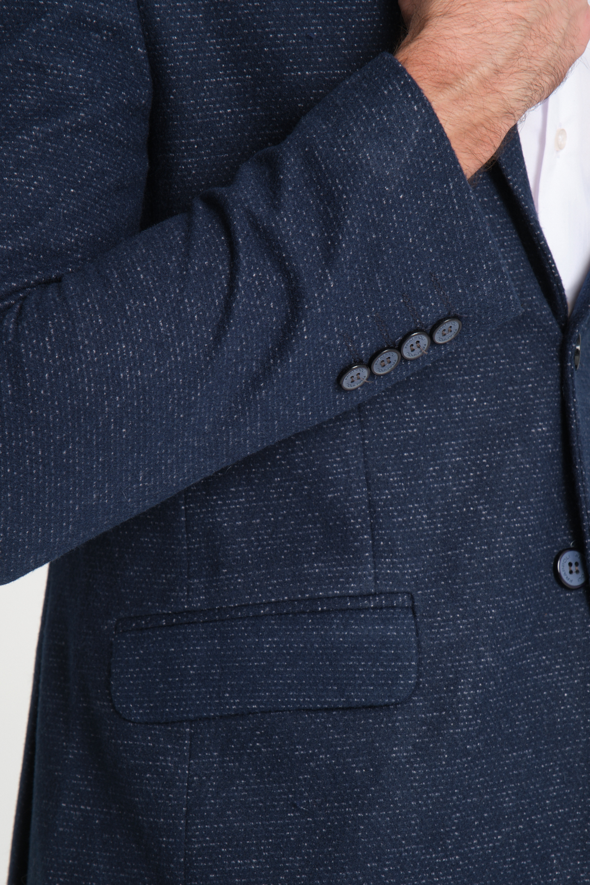 Frappoli  Kasetti Erkek Lacivert Esnek Kumaşlı Slim Fit Mono Yaka Spor Blazer Ceket - Görsel 5