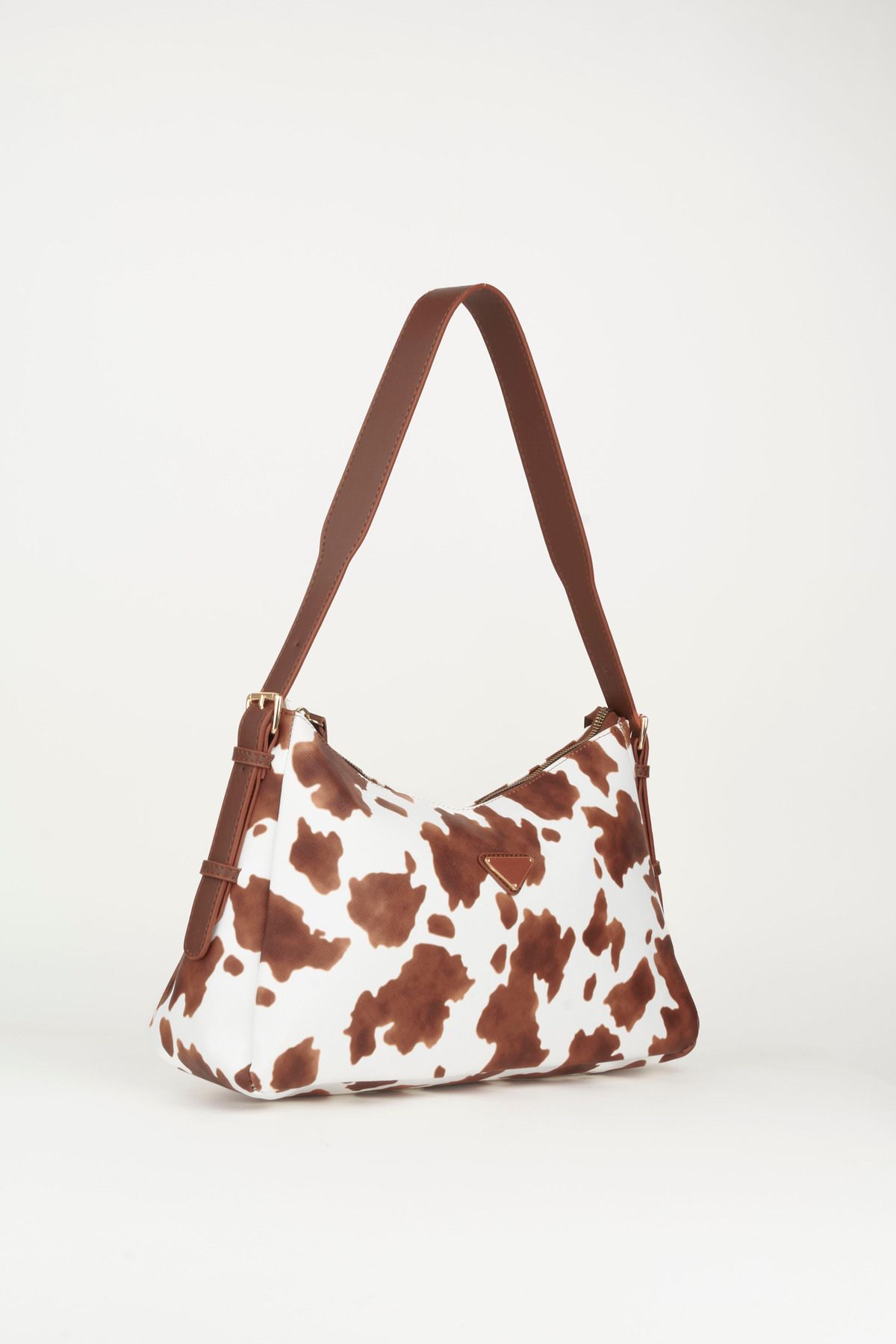 Vivaq-Women's Cow Pattern Brown Baguette Design Strap Lined Faux Leather Zipper Closure Hand and Shoulder Bag 1