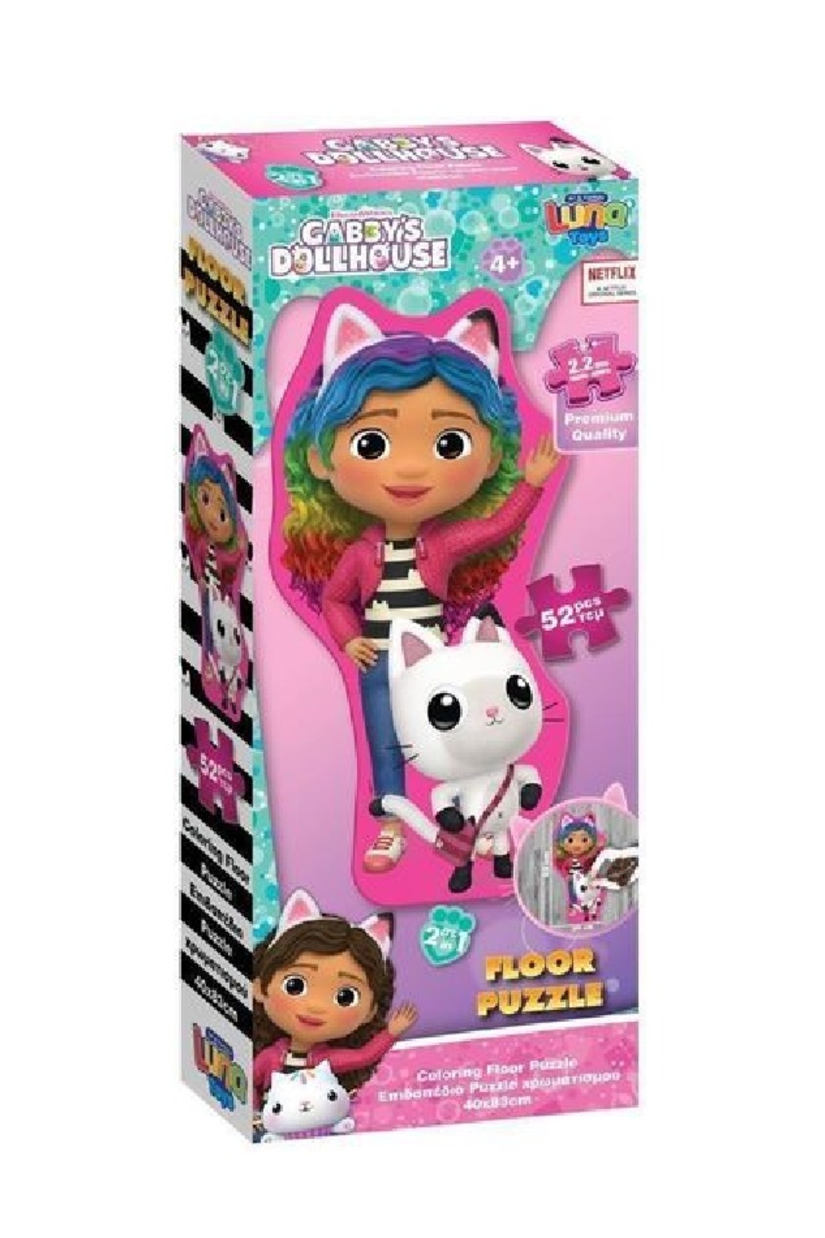 Luna Gabby's Dollhouse Floor Puzzle 2in1 4+ yaş üstü için 52