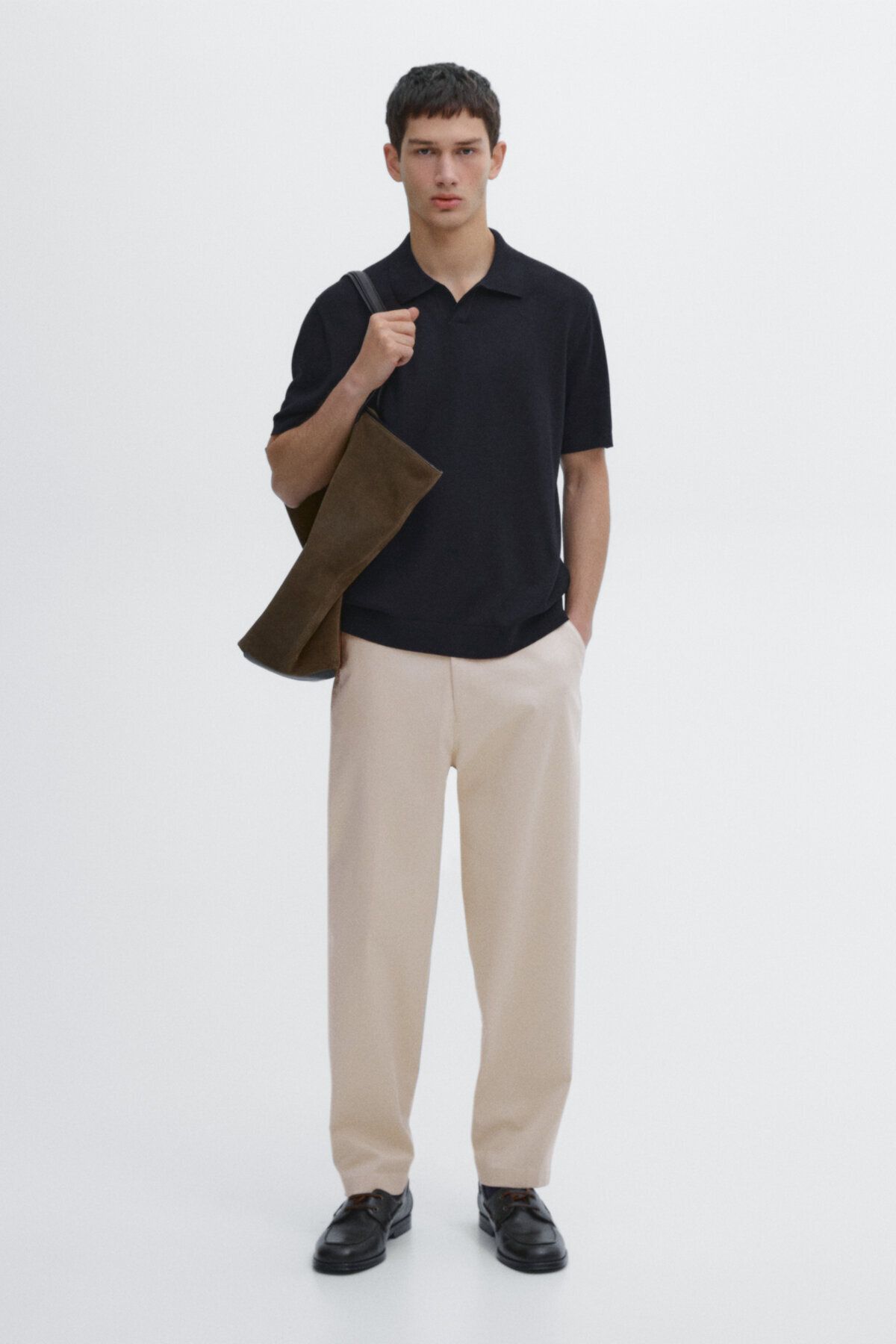پلیور یقه پولو آستین کوتاه V-cut Massimo Dutti