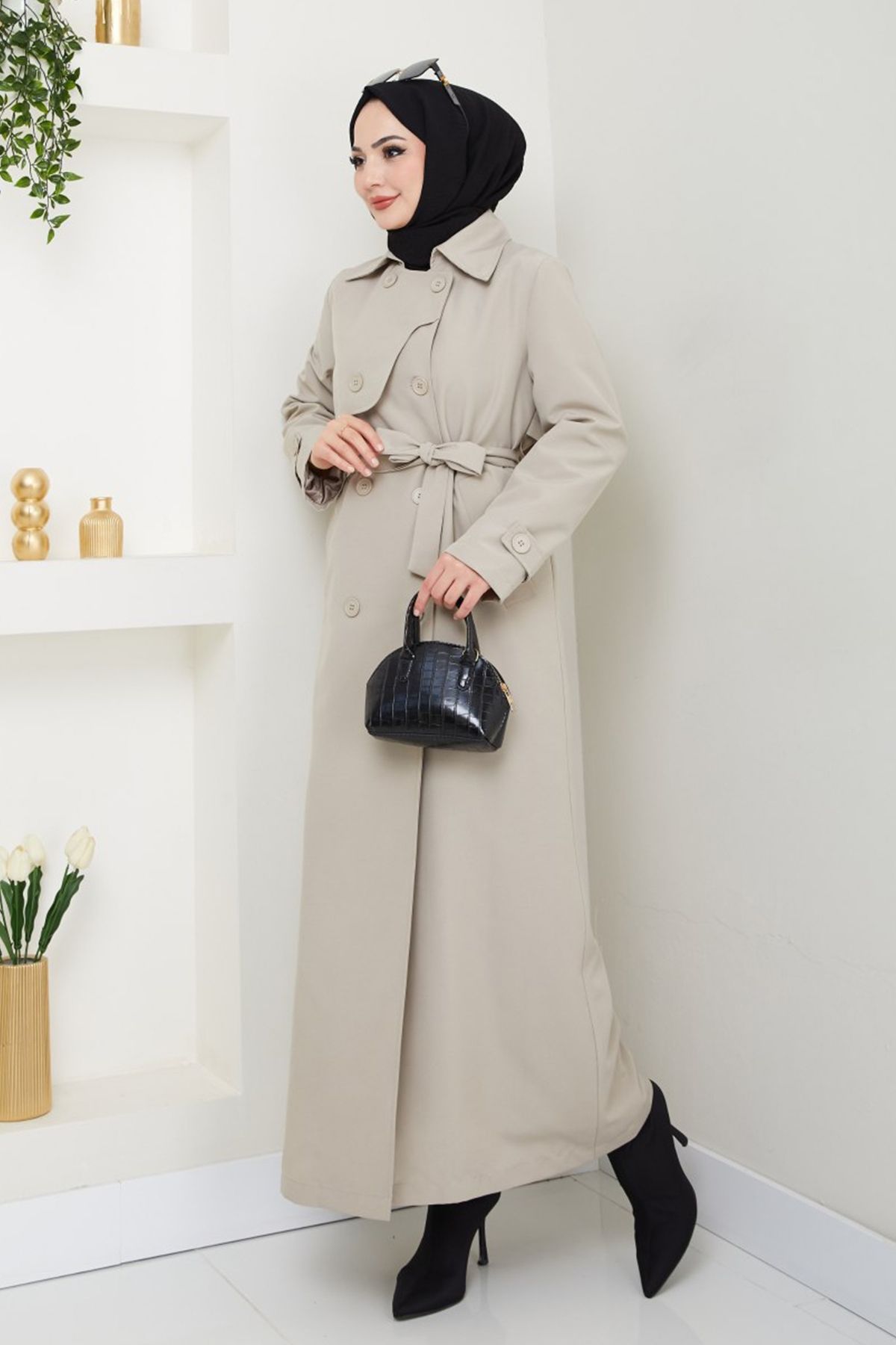 InStyle-Long Lined Stone Trench Coat with Cap Detail 2