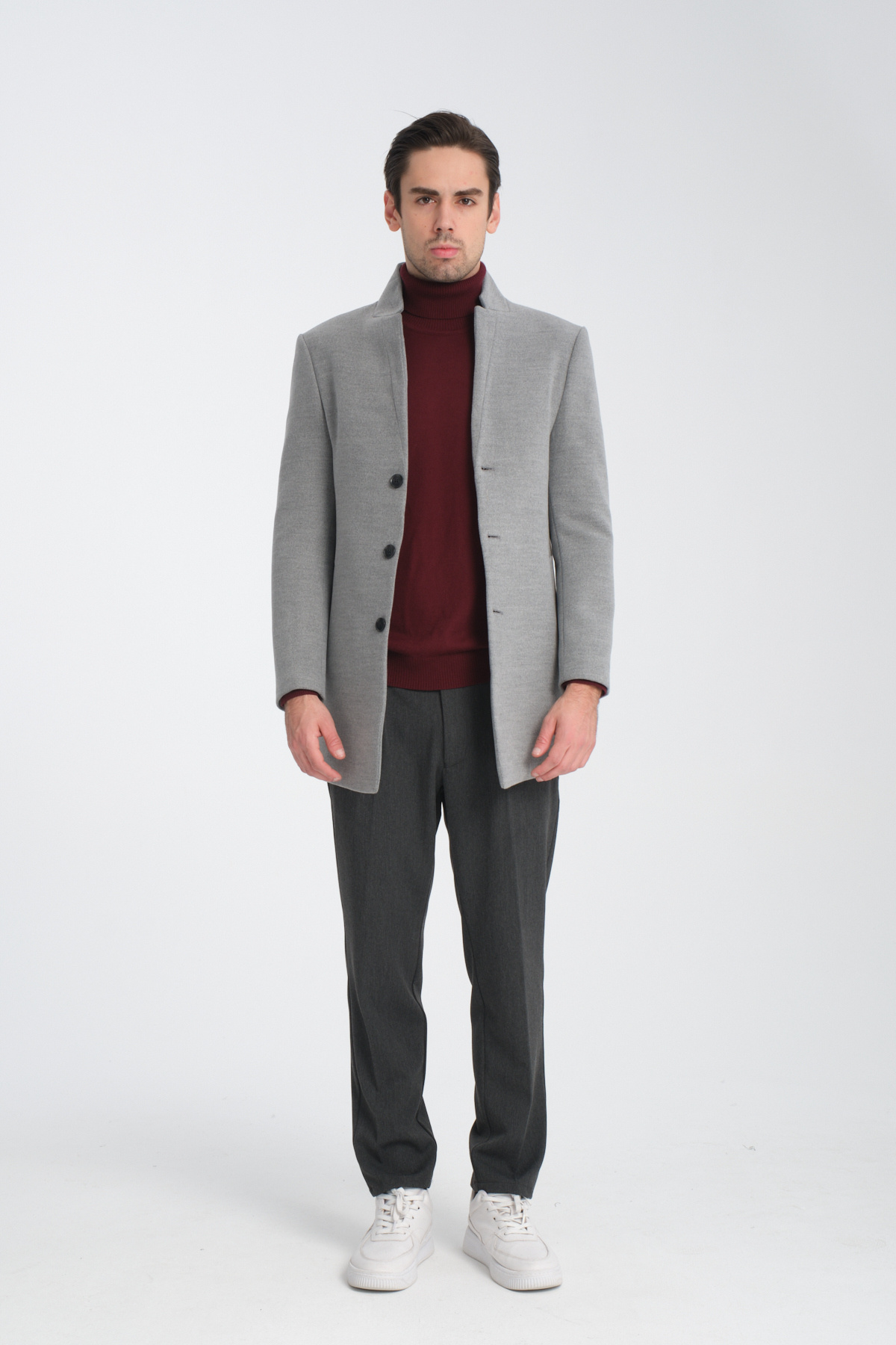 فراپلی پالتو کشمیر مردانه یقه ایستاده معمولی فیت