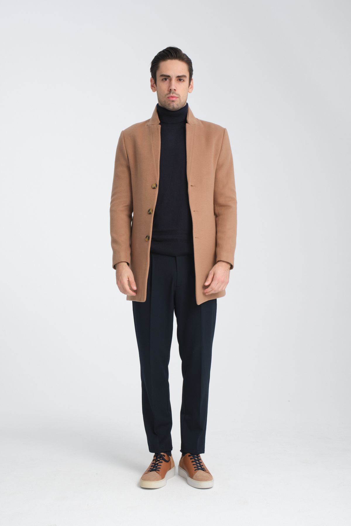 فراپلی پالتو کشمیر مردانه یقه ایستاده معمولی فیت