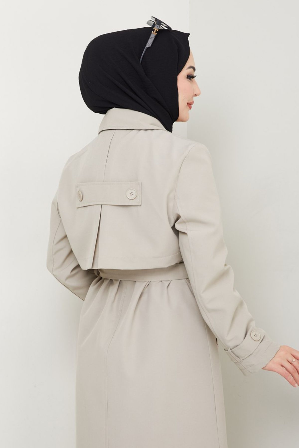 InStyle-Long Lined Stone Trench Coat with Cap Detail 3