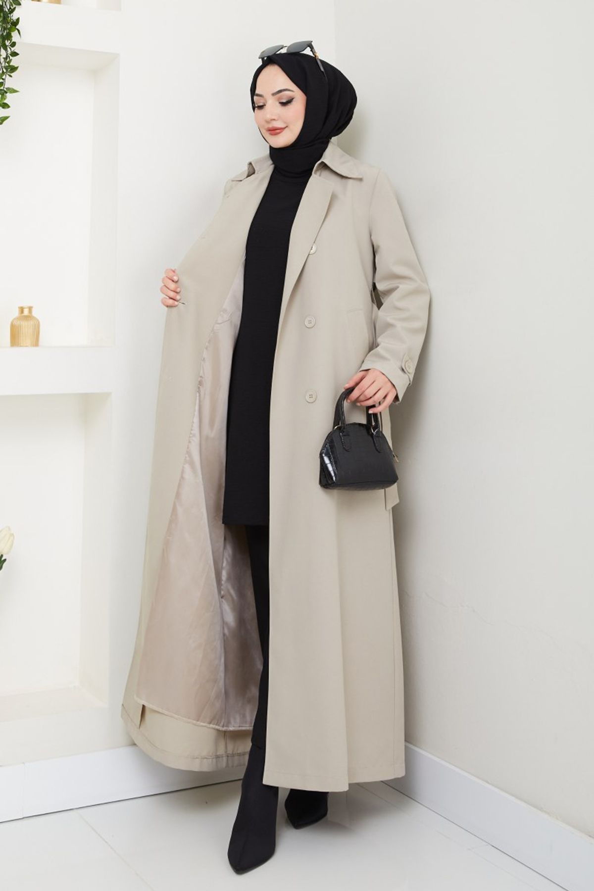 InStyle-Long Lined Stone Trench Coat with Cap Detail 5