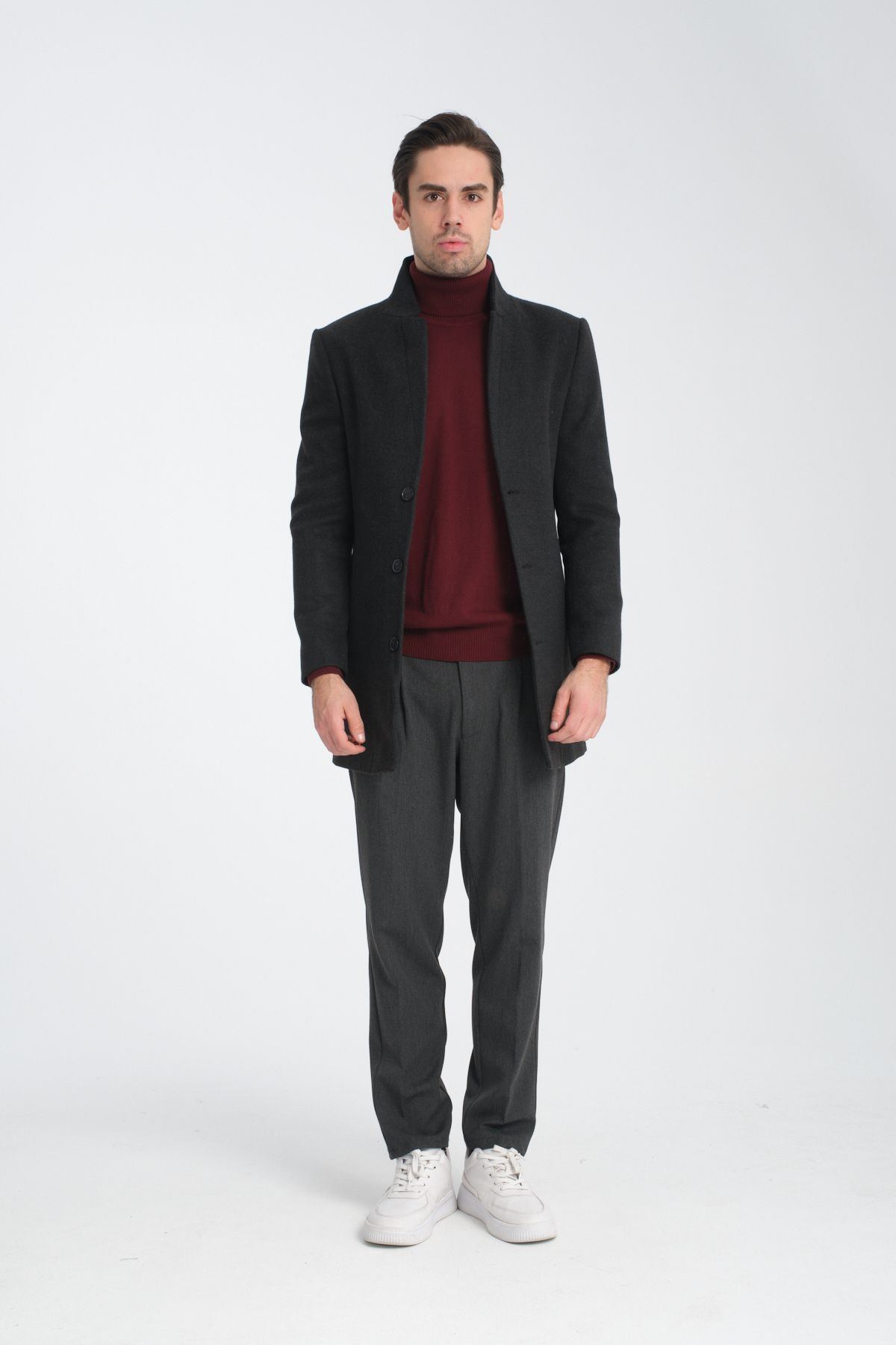 فراپلی پالتو کشمیر مردانه یقه ایستاده معمولی فیت