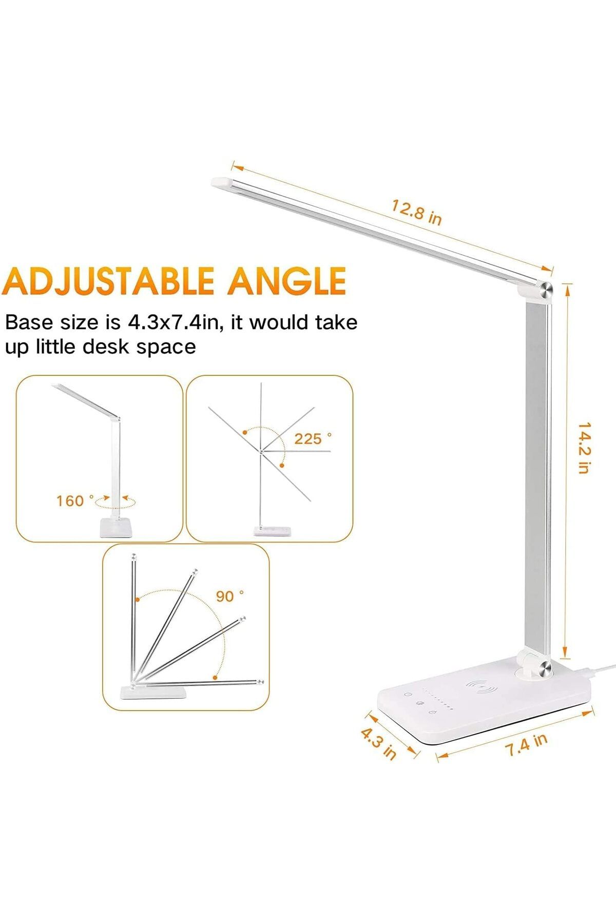 COOYA-Portable LED Desk Lamp, With USB Charging, 5 Colour Modes, Adjustable Arm, for Work, Study, White 4