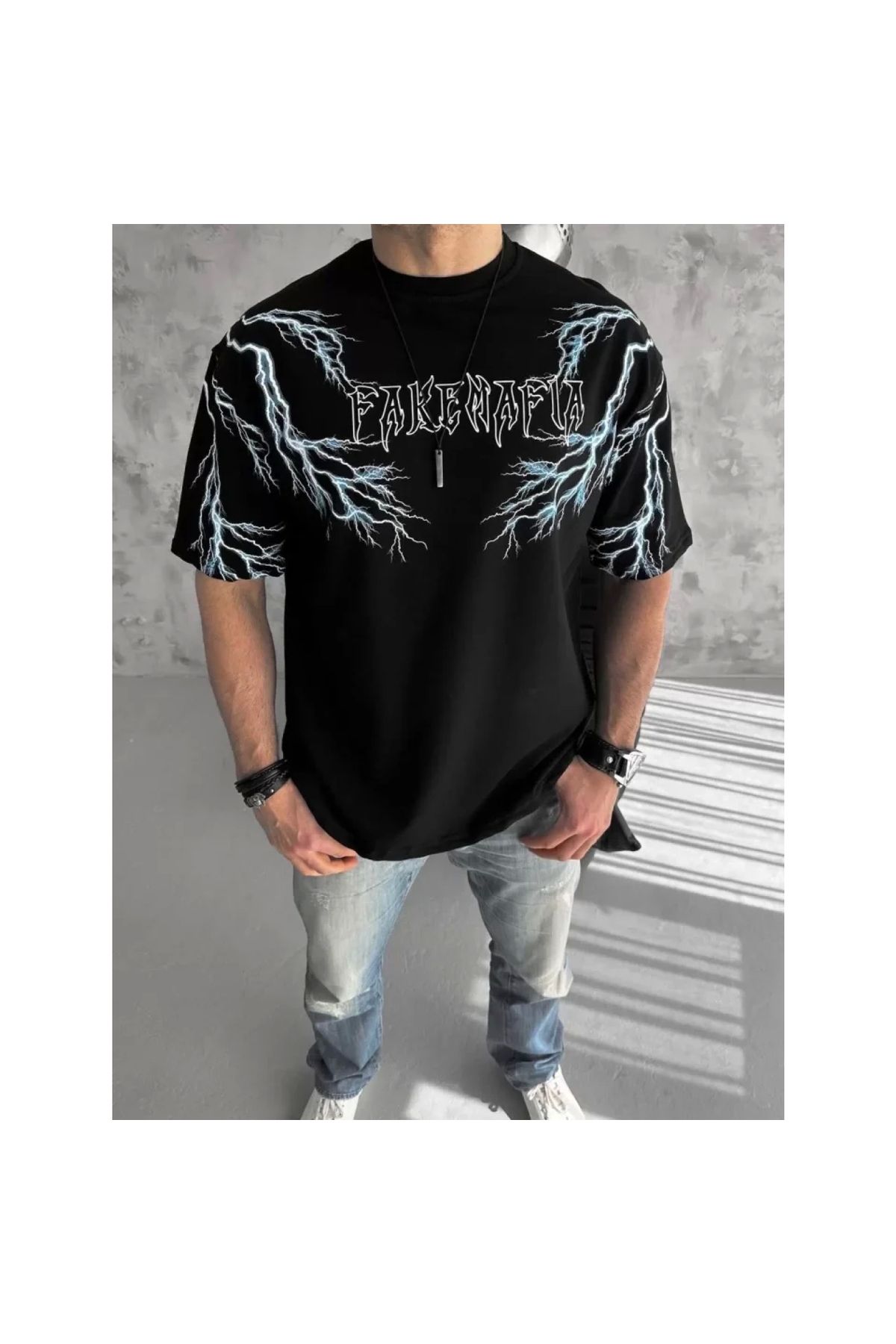 Narnuga Unisex Bisiklet Yaka Baskılı Oversize TShirt