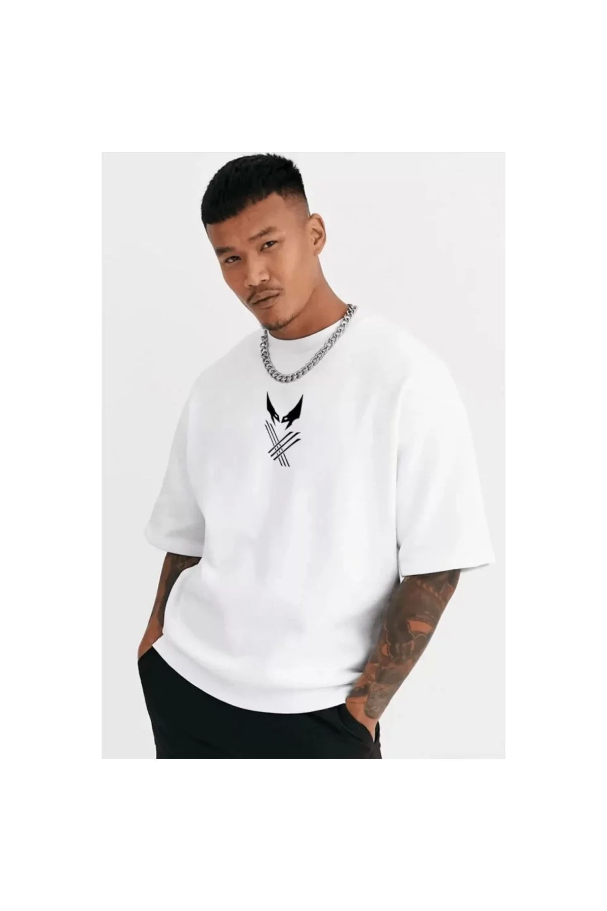 Narnuga Unisex Bisiklet Yaka Baskılı Oversize TShirt
