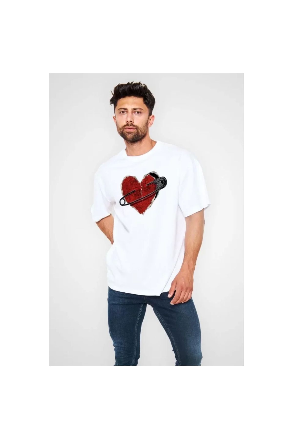 Narnuga Unisex Bisiklet Yaka Baskılı Oversize TShirt