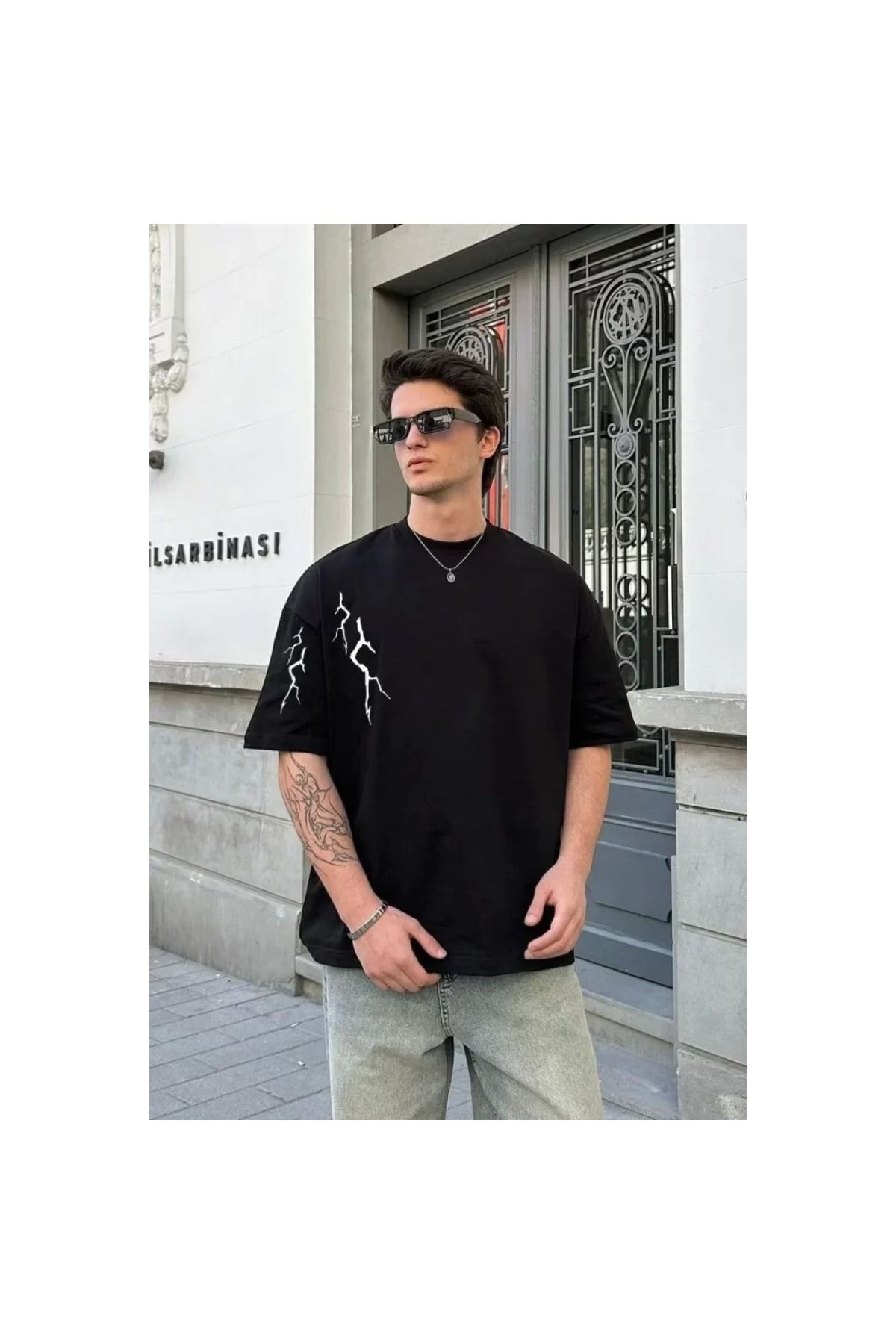 Narnuga Unisex Bisiklet Yaka Baskılı Oversize TShirt