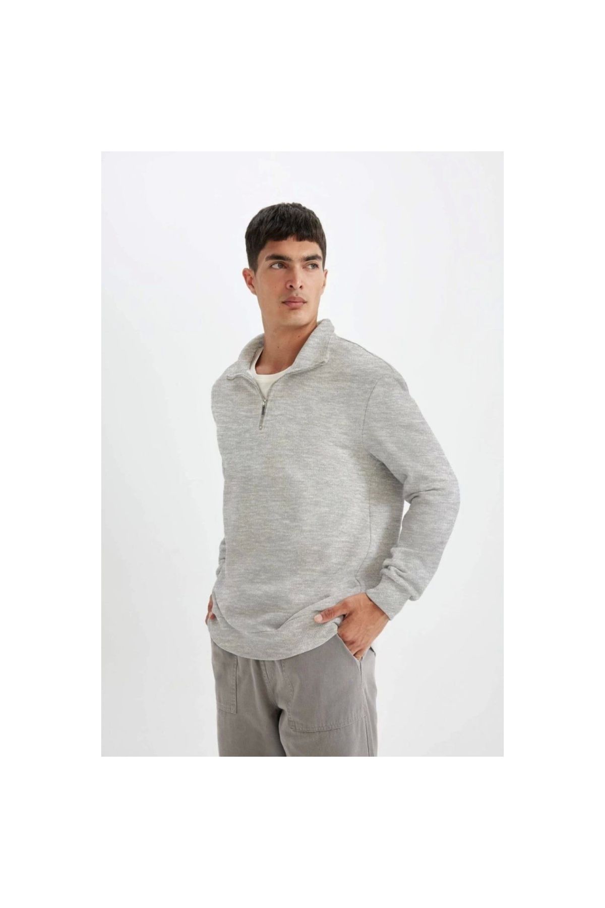 Narnuga Unisex Uzun Kol Yarım Farmuarlı Yakalı Basic SweatShirt