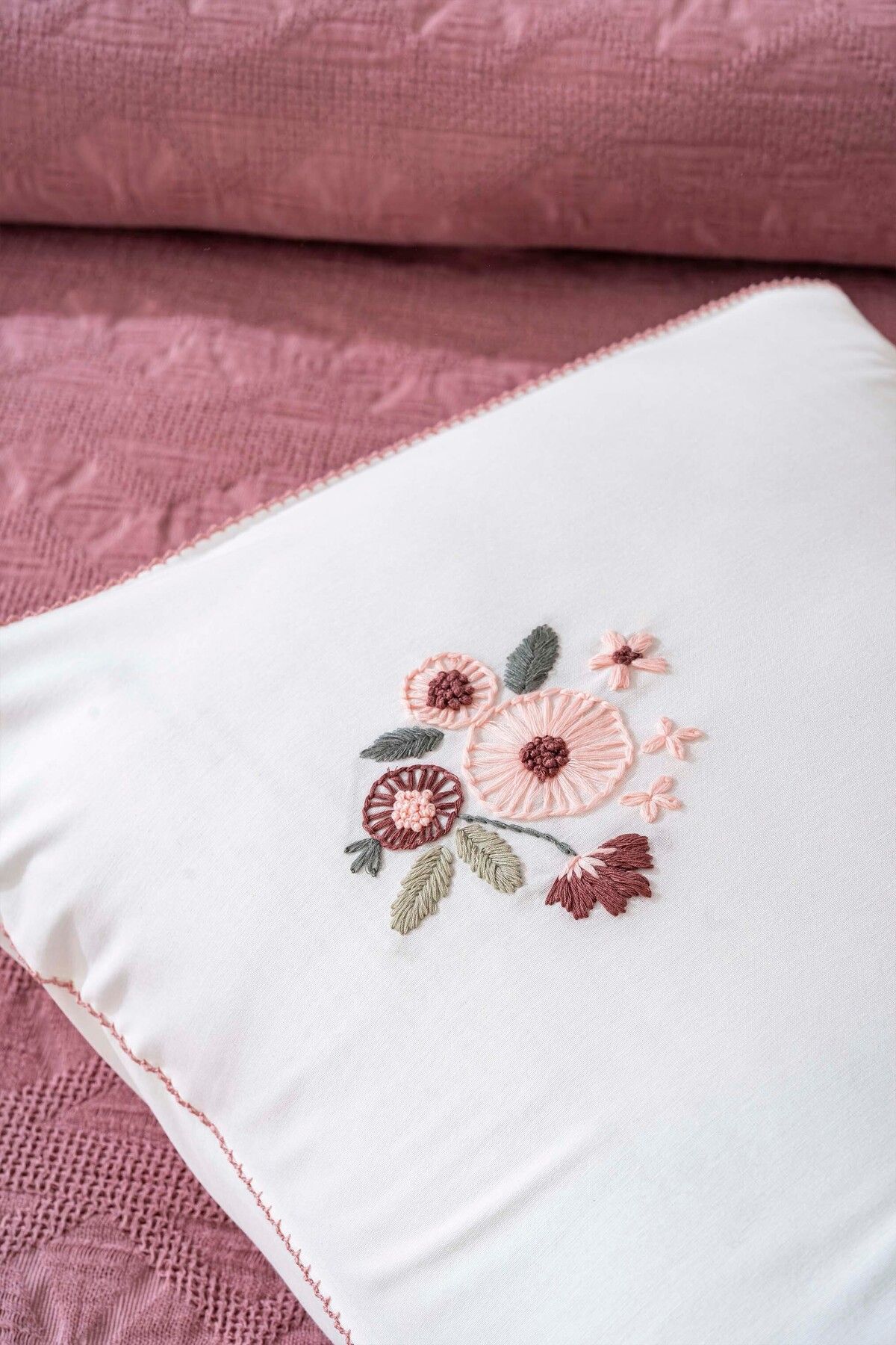 Rivaİstanbul-Felix Rose Embroidered Double Pique Set 4 Piece Sleep & Dowry Set 4