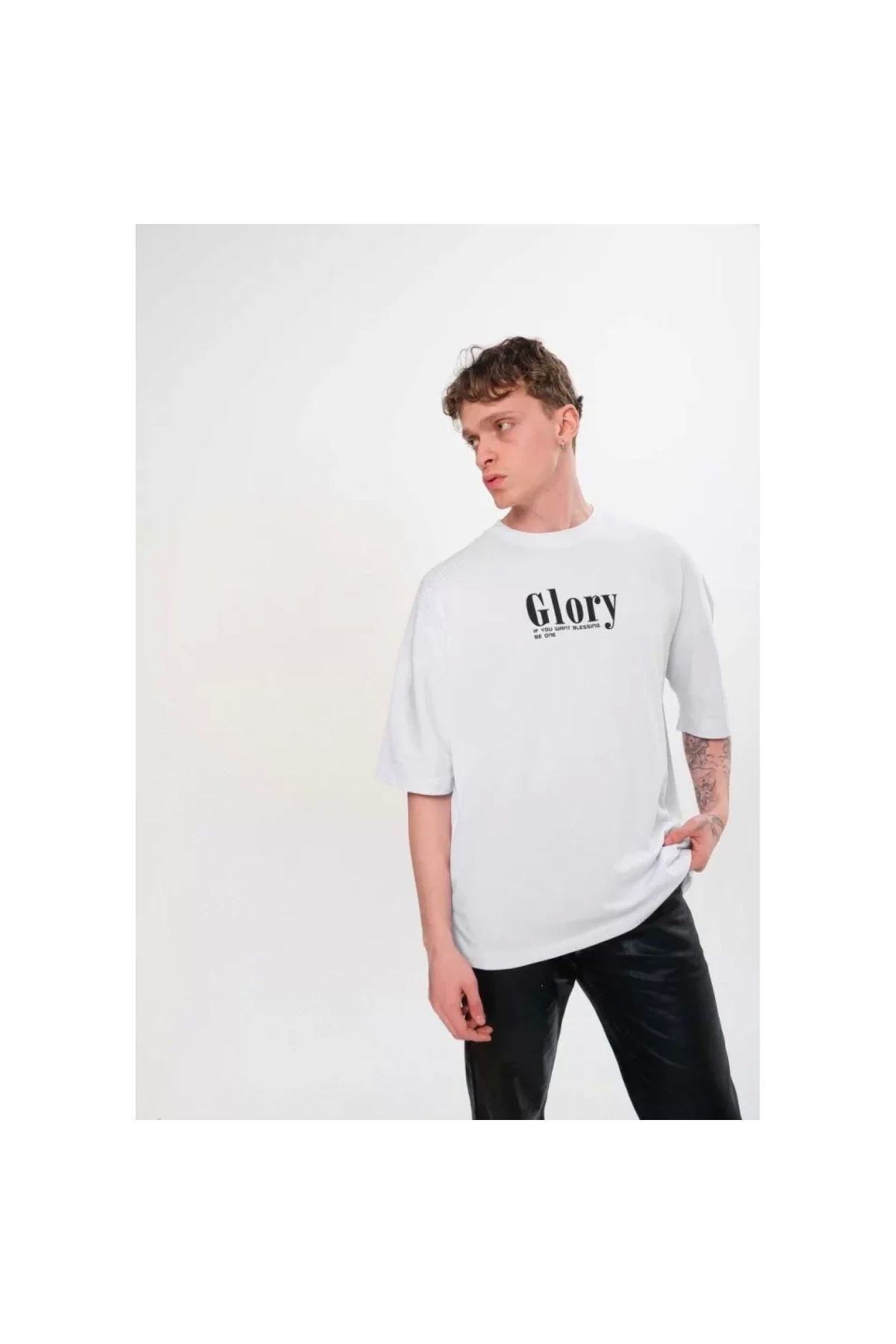 Marsilyan Unisex Bisiklet Yaka Baskılı Oversize TShirt Siyah