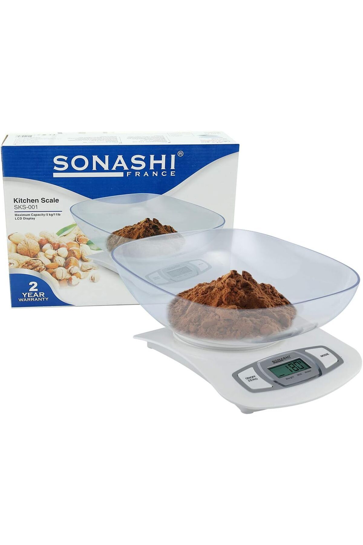 sonashi-ميزان المطبخ الرقمي SKS-001 – شاشة LCD، وعاء بلاستيكي، مؤشر البطارية المنخفضة والحمل الزائد 5