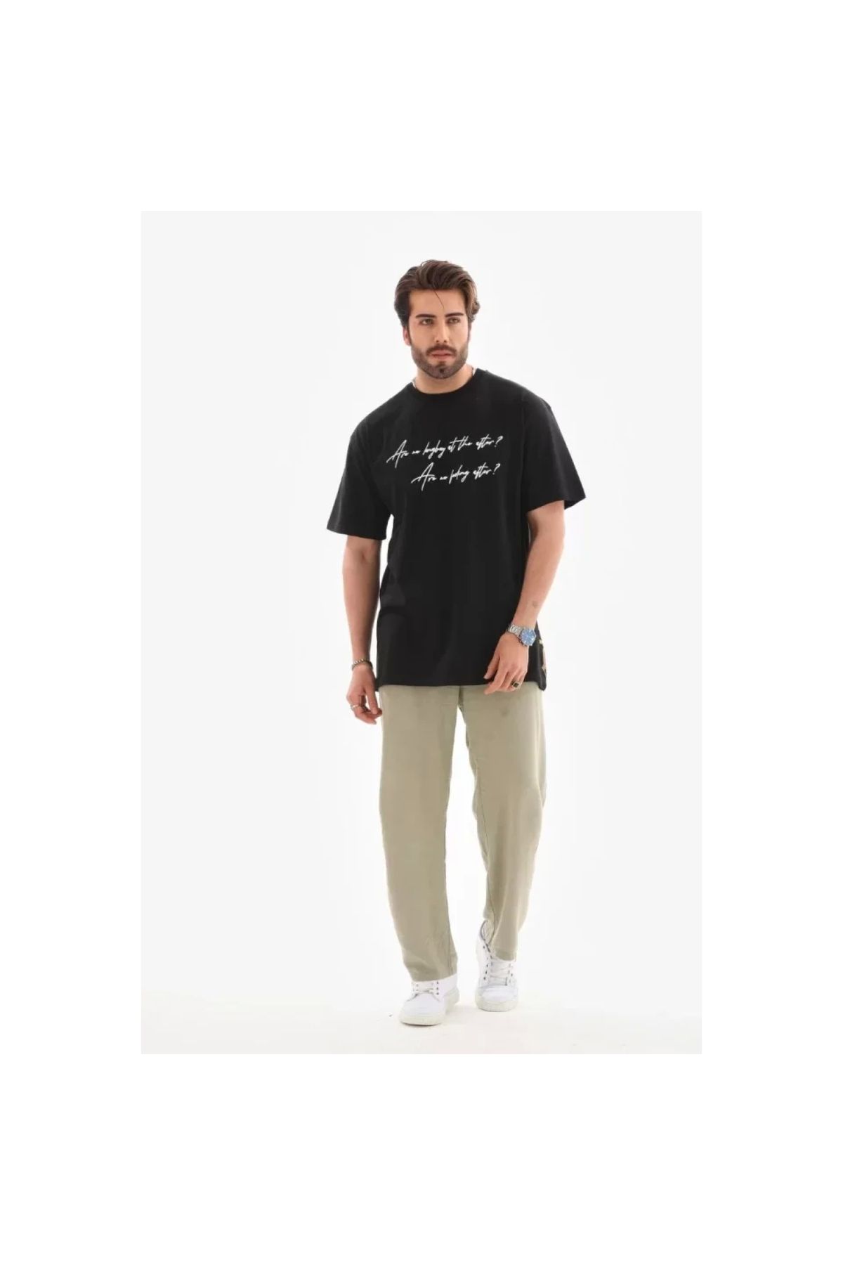 Marsilyan Unisex Bisiklet Yaka Baskılı Oversize TShirt
