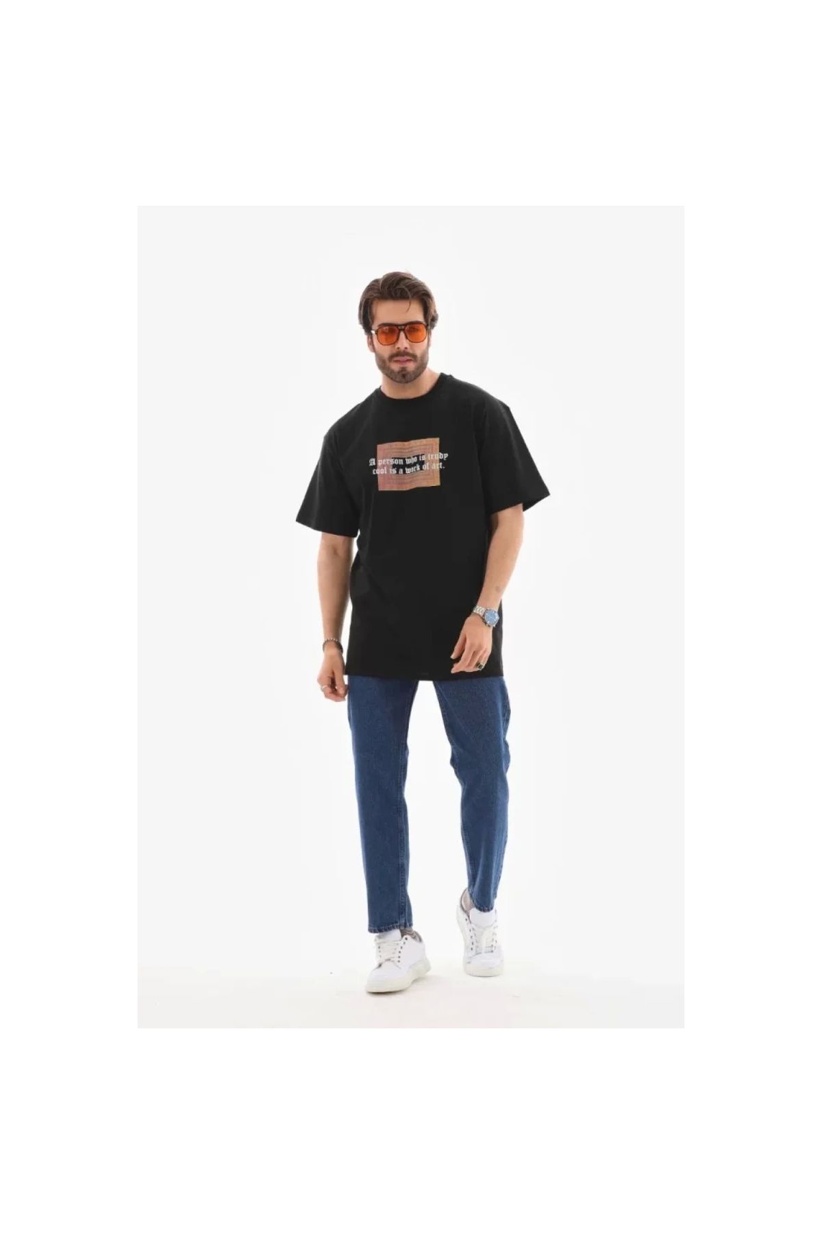 Marsilyan Unisex Bisiklet Yaka Baskılı Oversize TShirt