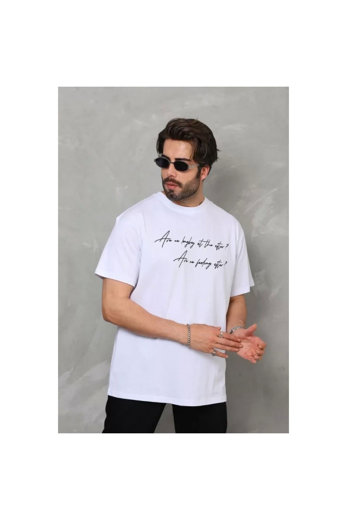 Marsilyan Unisex Bisiklet Yaka Baskılı Oversize TShirt