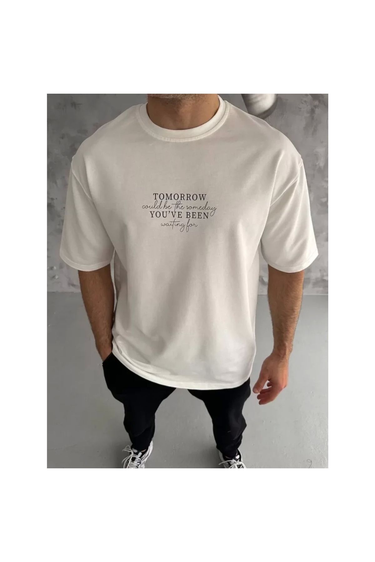 Narnuga Unisex Bisiklet Yaka Baskılı Oversize TShirt
