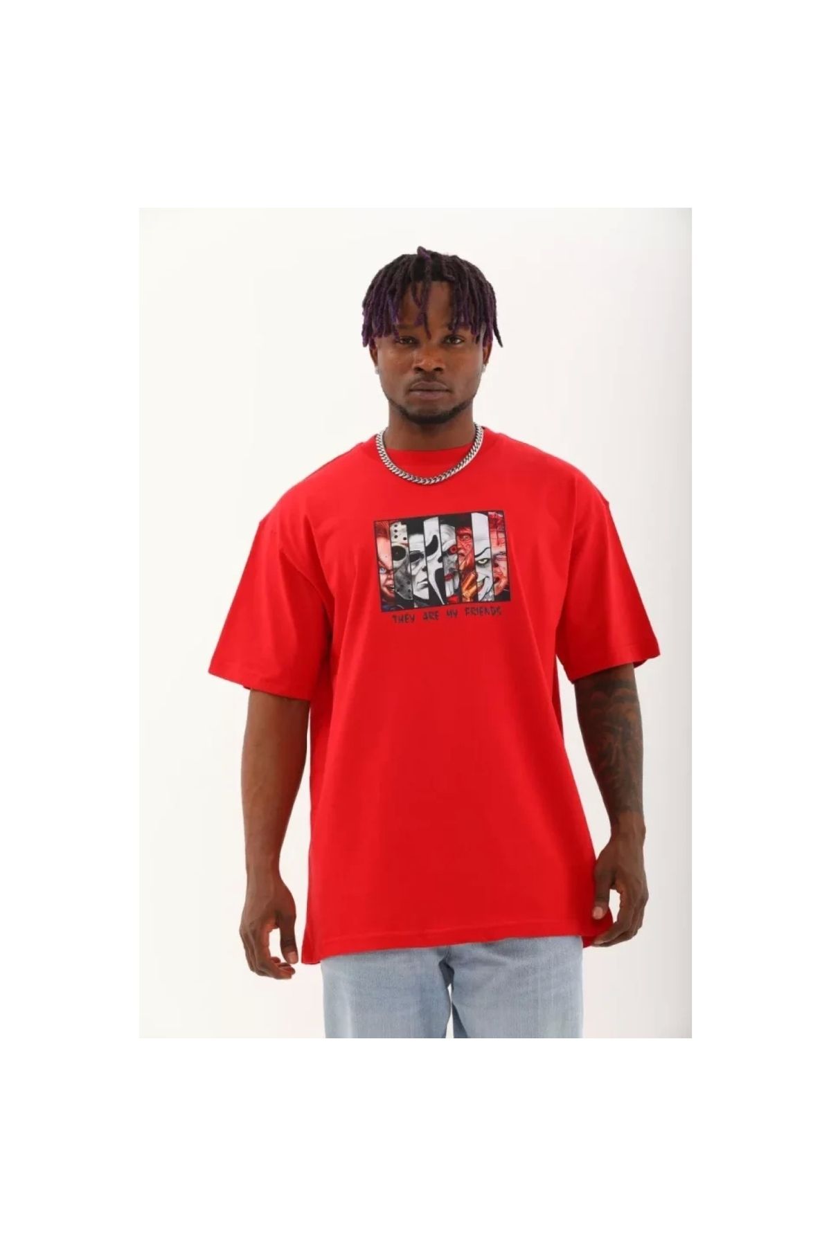 Narnuga Unisex Oversize Baskılı Bisiklet Yaka TShirt