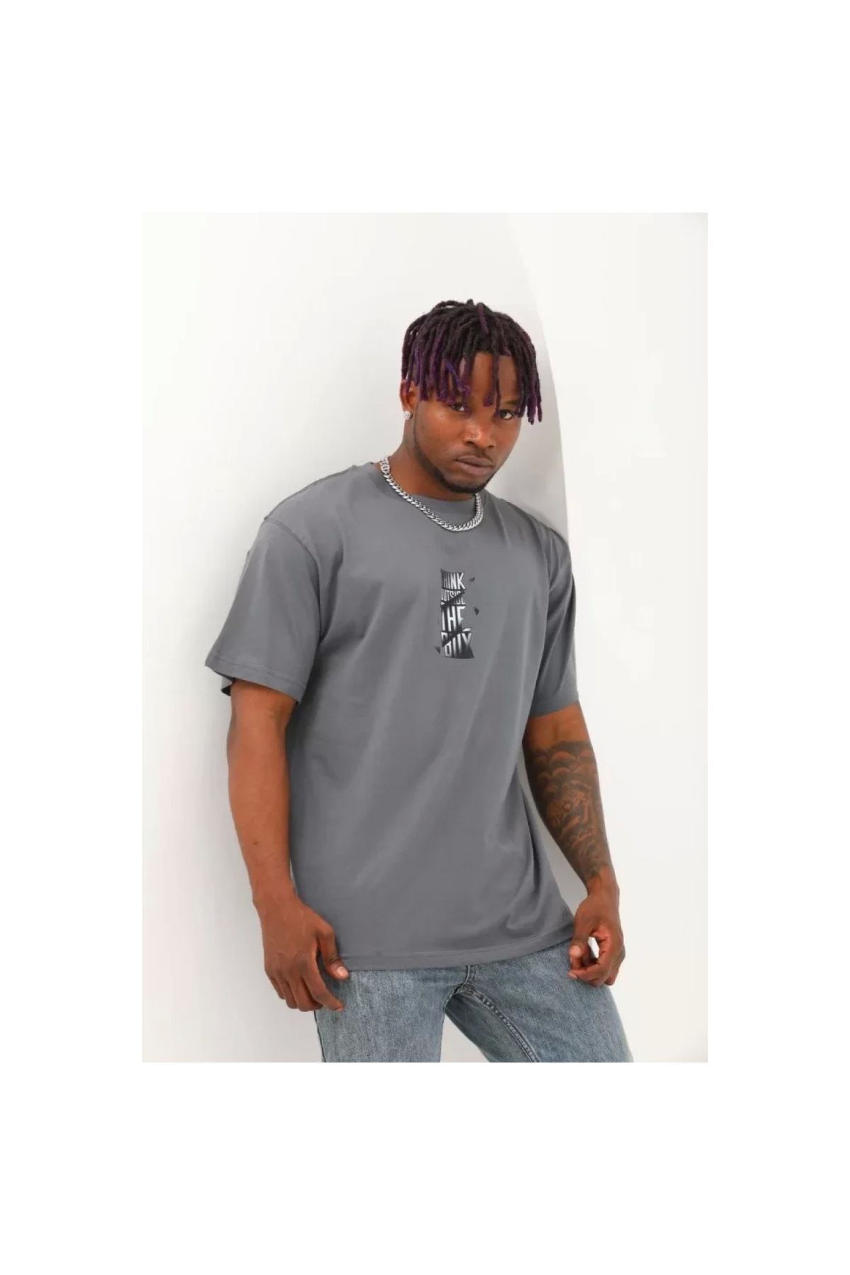 Narnuga Unisex Oversize Baskılı Bisiklet Yaka TShirt