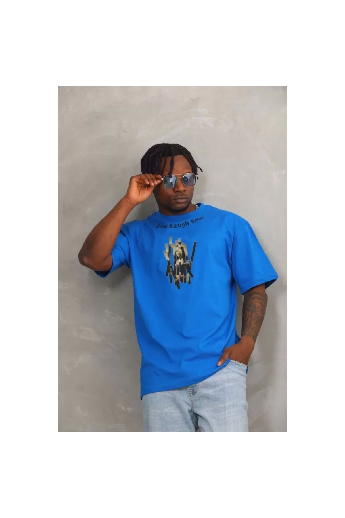 Narnuga Unisex Oversize Baskılı Bisiklet Yaka TShirt