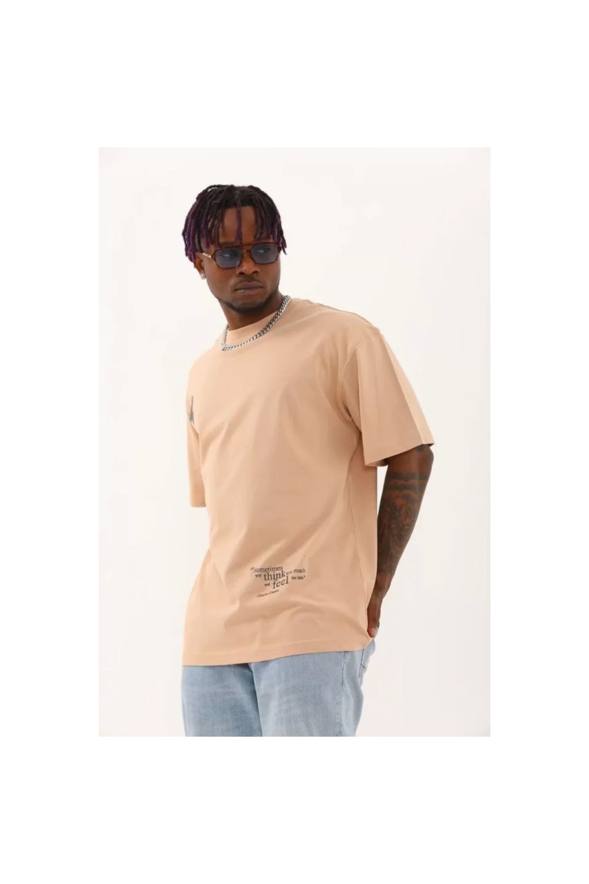Narnuga Unisex Oversize Baskılı Bisiklet Yaka TShirt