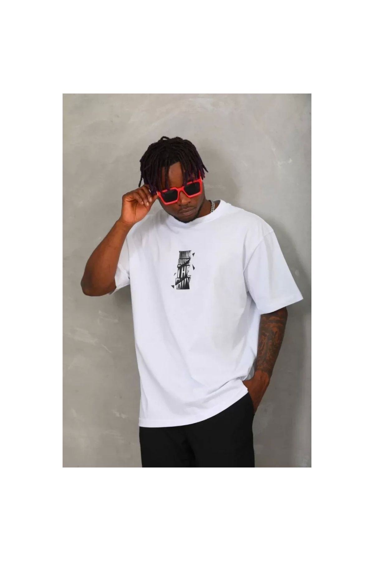 Narnuga Unisex Oversize Baskılı Bisiklet Yaka TShirt
