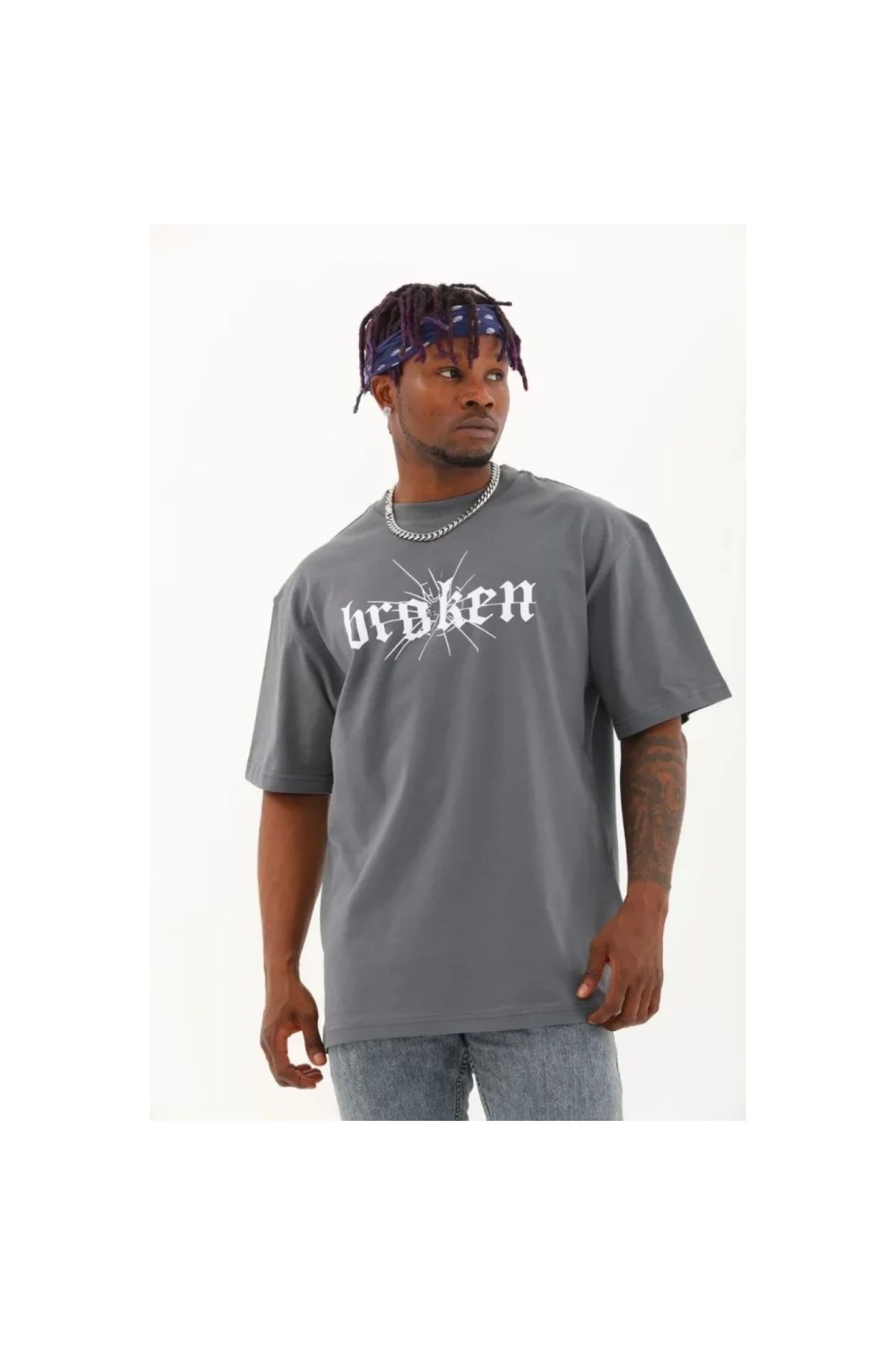 Narnuga Unisex Oversize Baskılı Bisiklet Yaka TShirt
