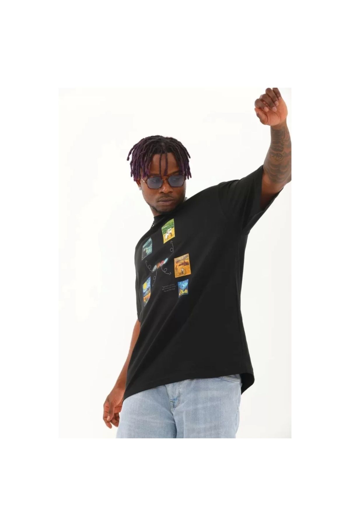 Narnuga Unisex Oversize Baskılı Bisiklet Yaka TShirt