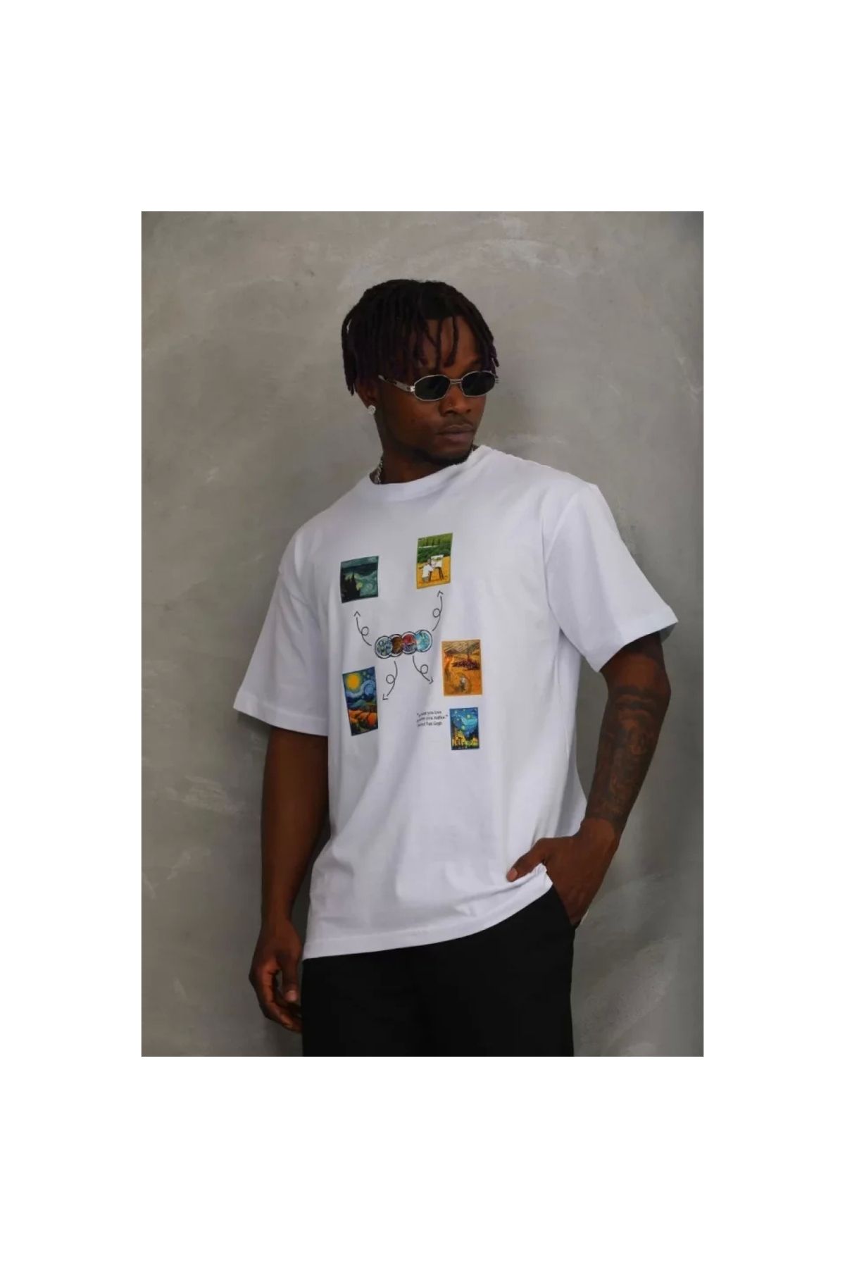 Narnuga Unisex Oversize Baskılı Bisiklet Yaka TShirt